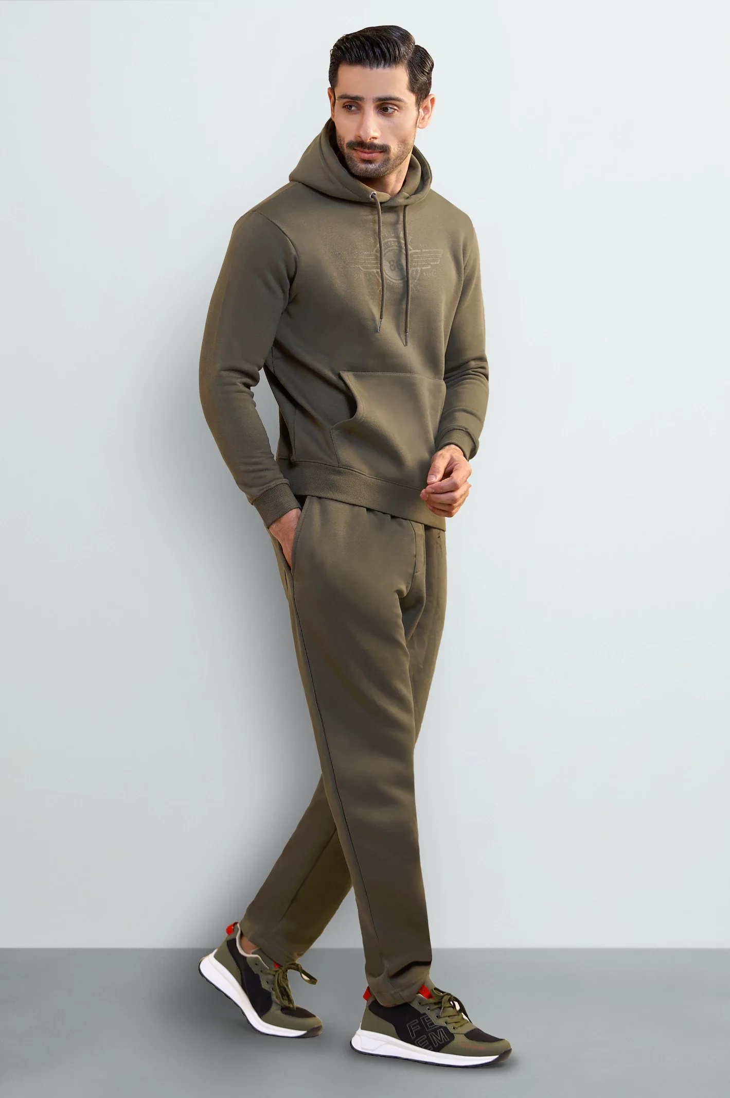 Men's Olive Green Monogram Stamp Hoodie - Image 2
