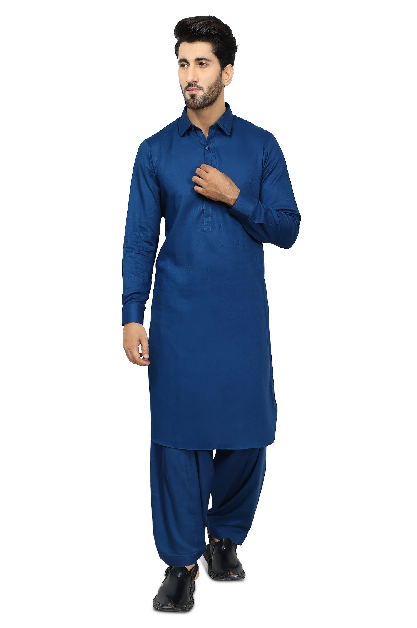 Royal Blue Wash & Wear Shalwar Kameez - Image 2