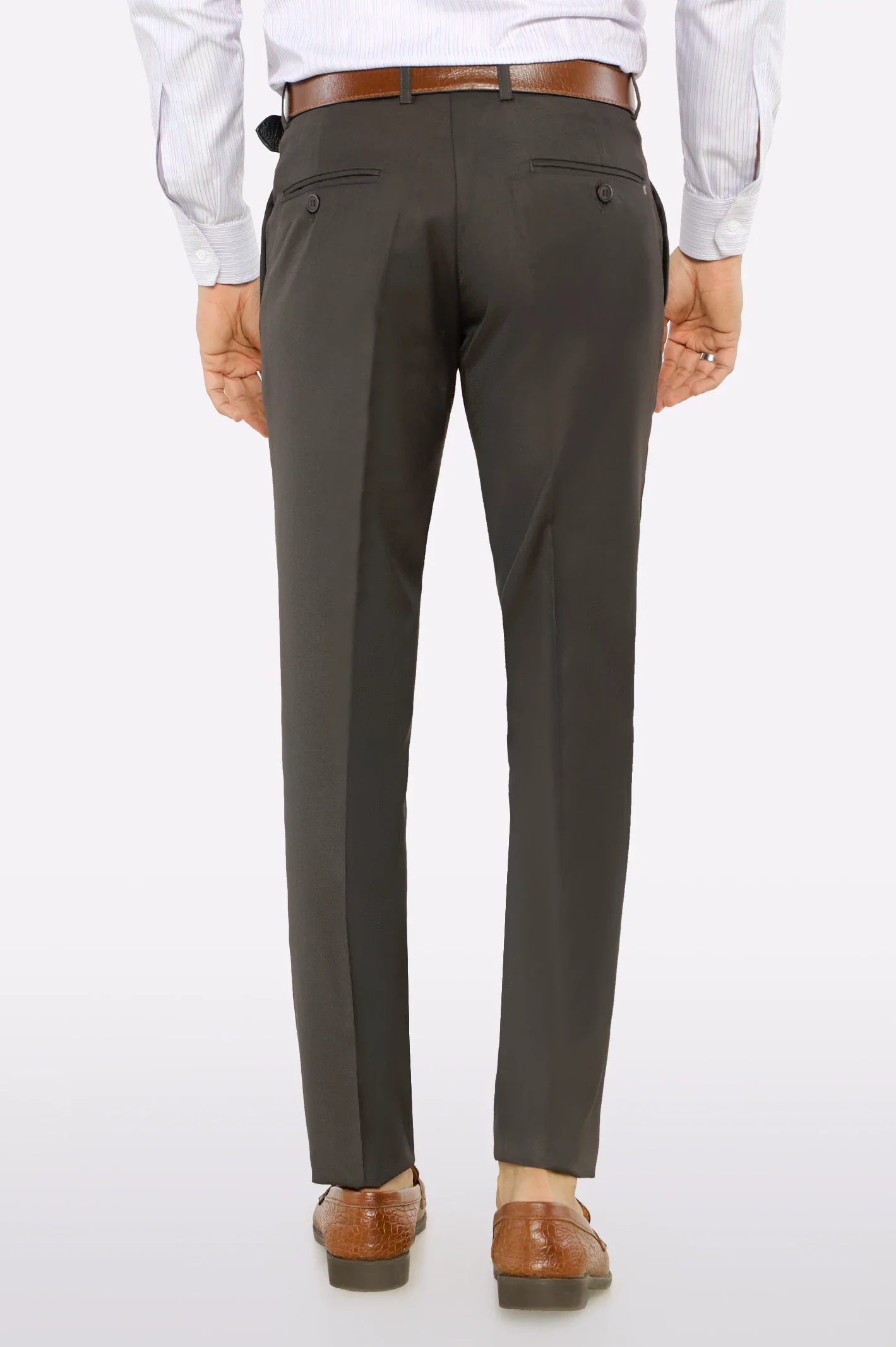 Dark Brown Slim Fit Formal Trouser - Image 3
