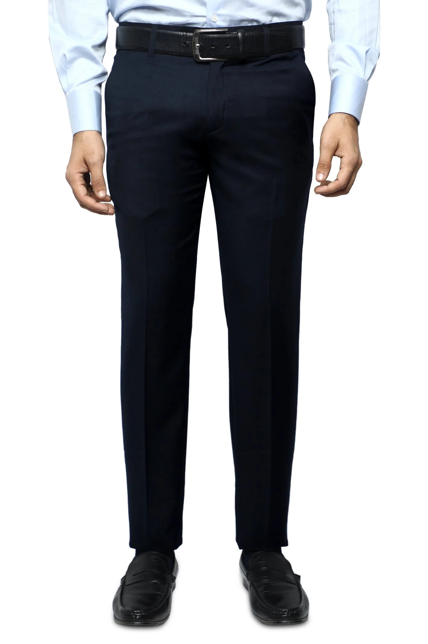 Navy Blue Wash & Wear Slim Fit Trouser