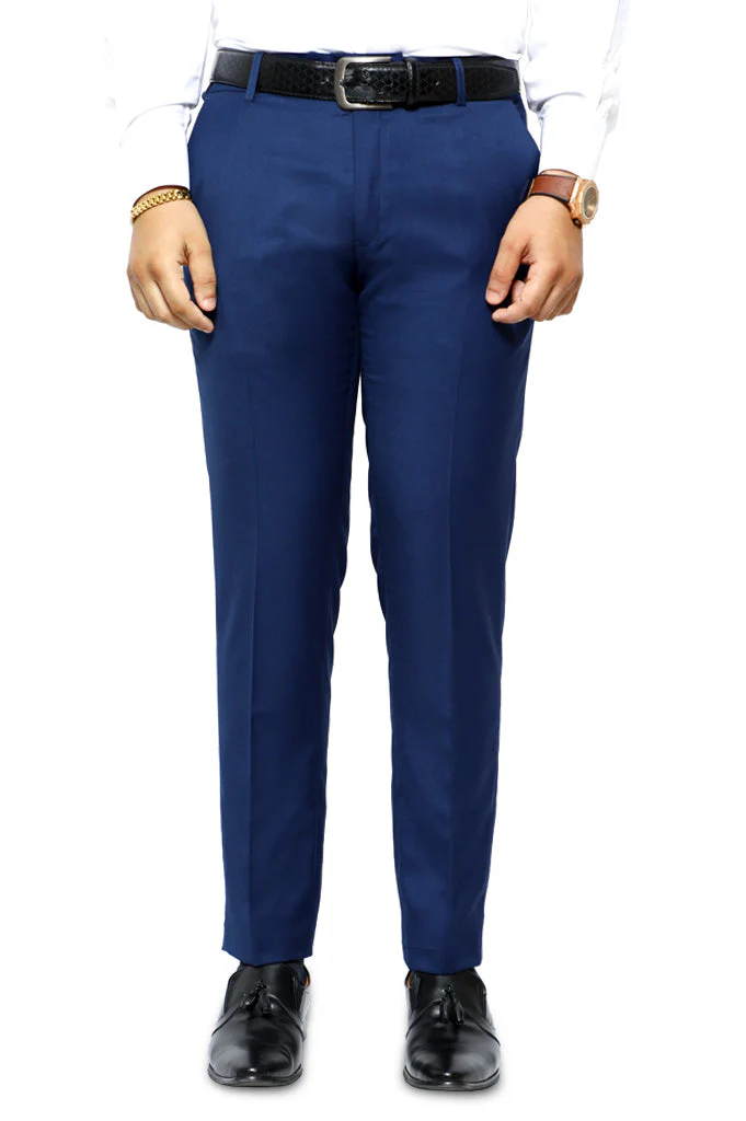 Royal Blue Wash & Wear Slim Fit Trouser