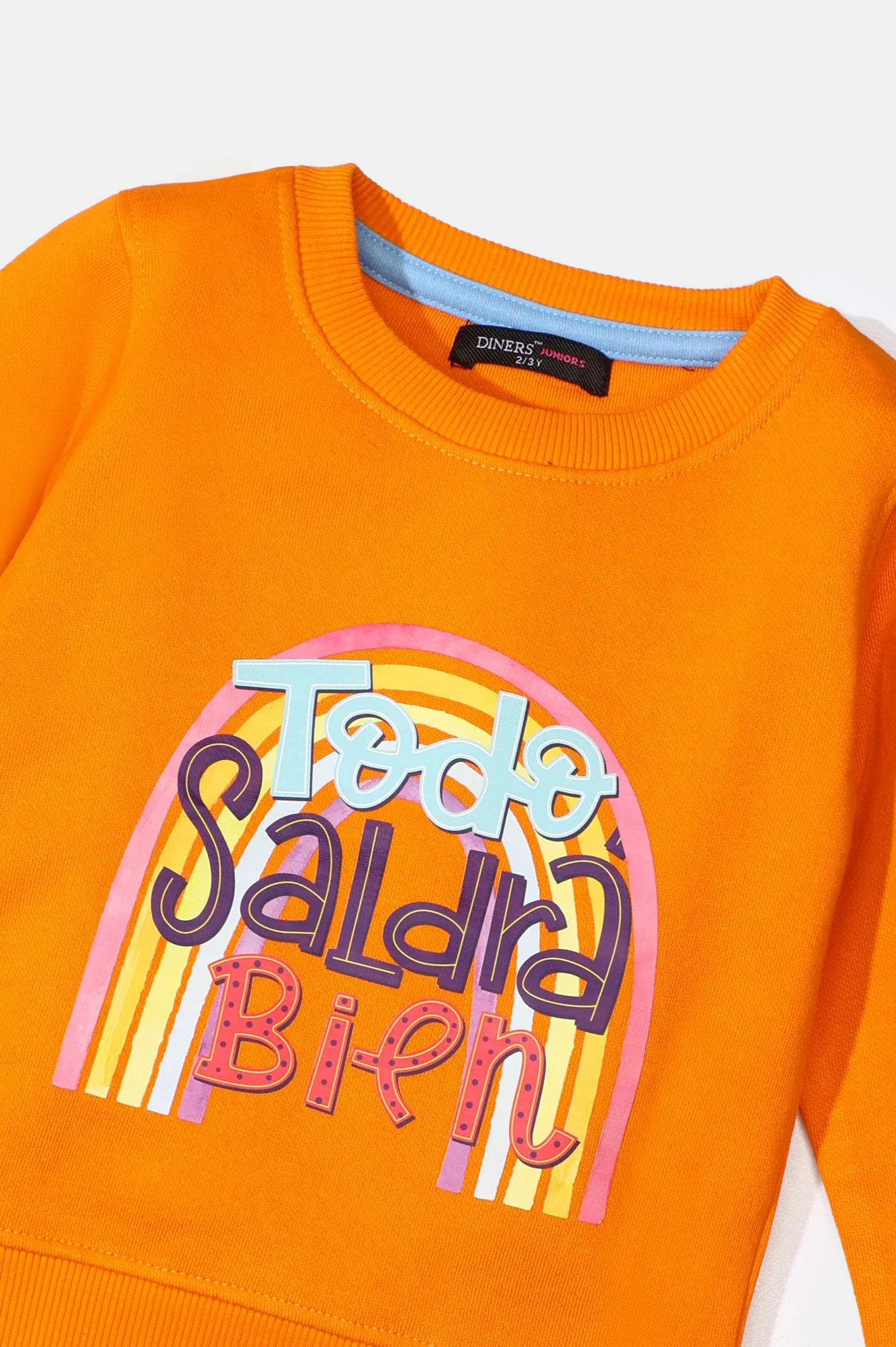 Orange Graphic Print Girls Sweatshirt - Image 2