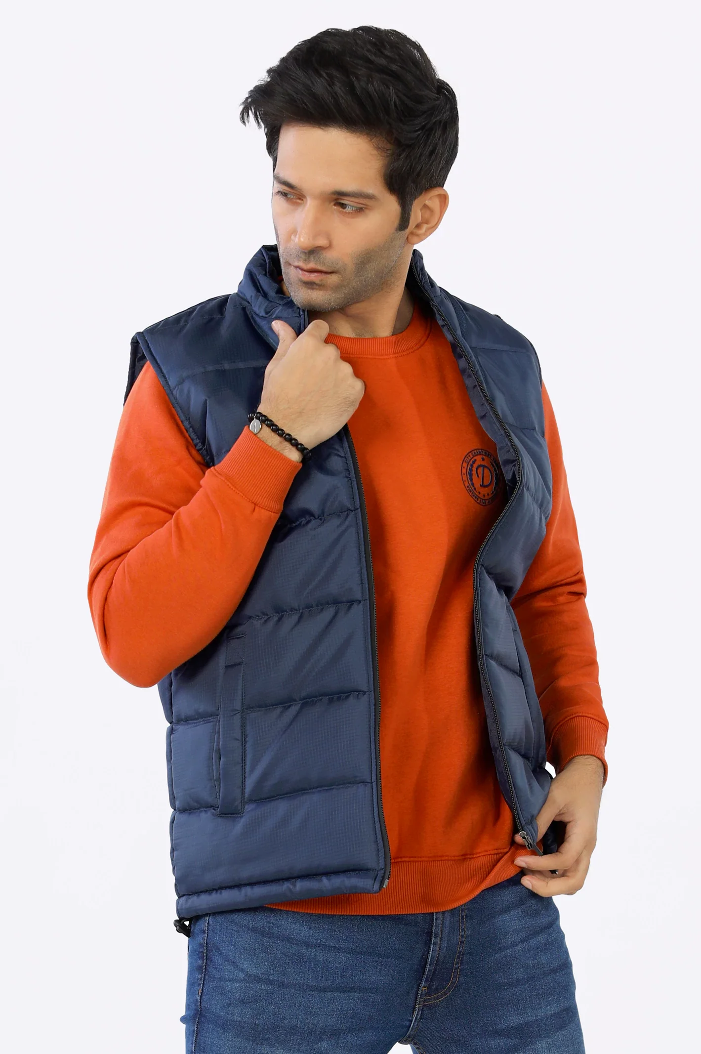 Navy Blue Sleeveless Jacket - Image 3