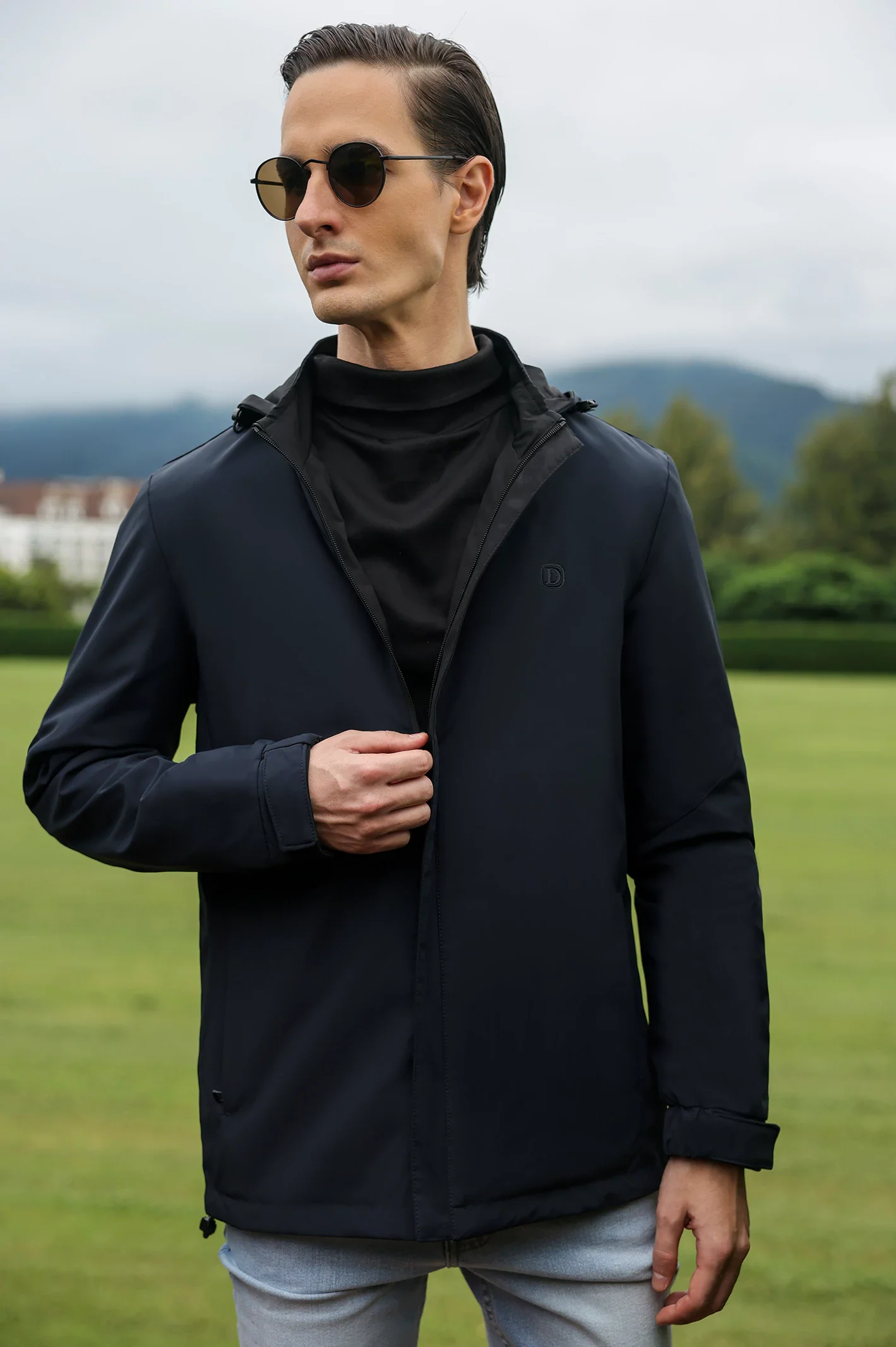 Men's Navy Blue Reversible Hooded Jacket - Image 3