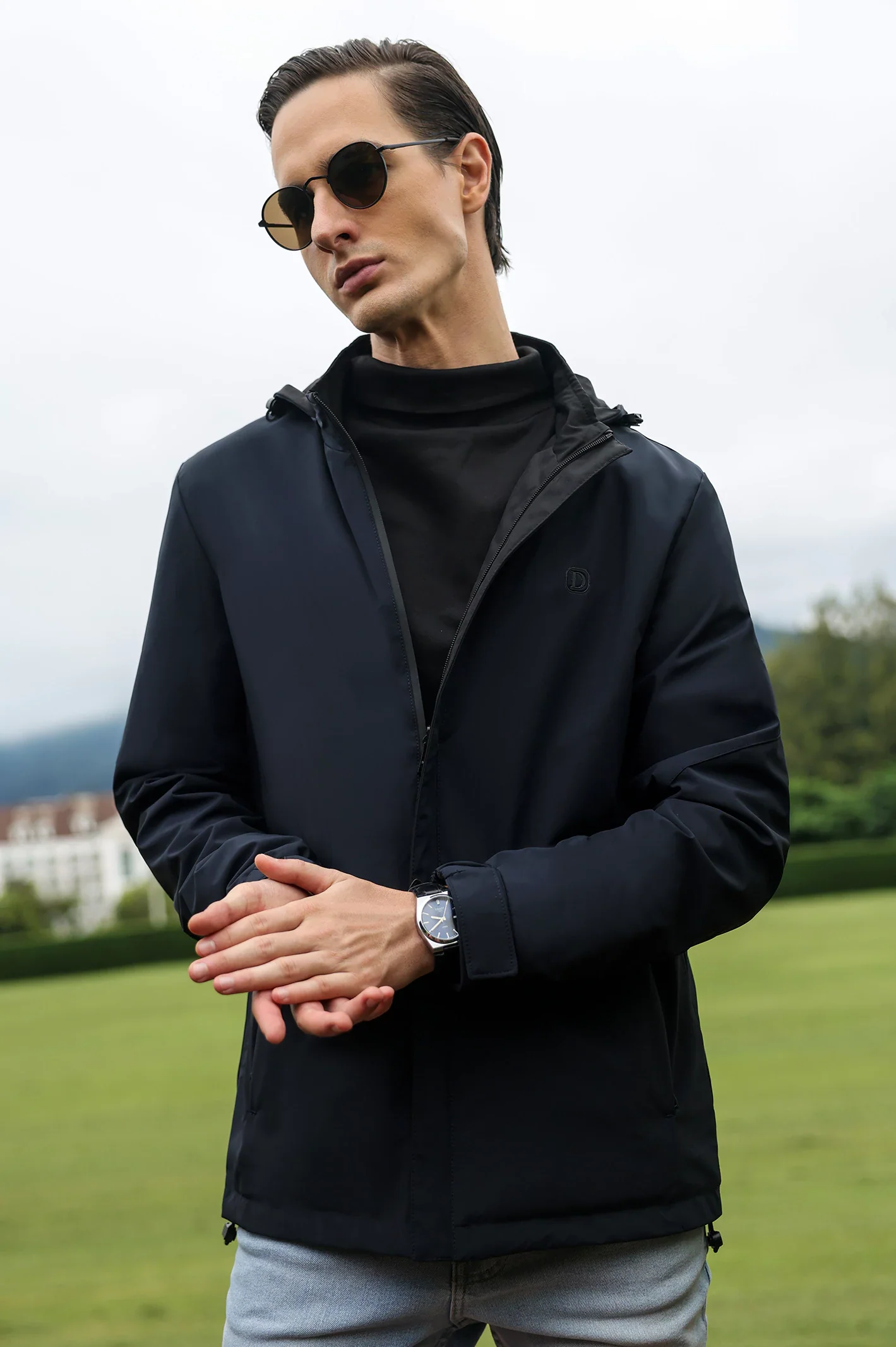 Men's Navy Blue Reversible Hooded Jacket - Image 5