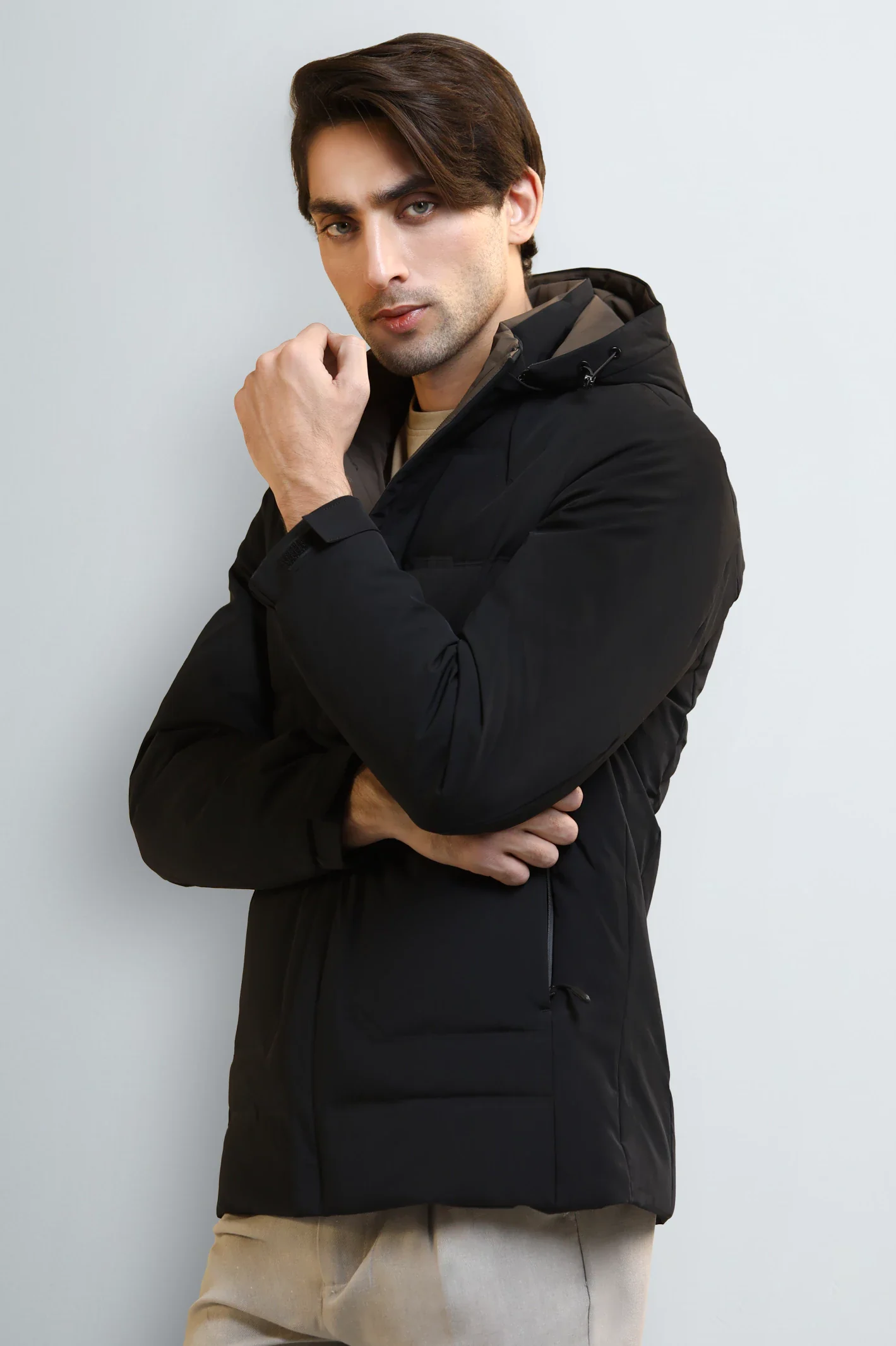 Black Hooded Puffer Jacket for Men - Image 3