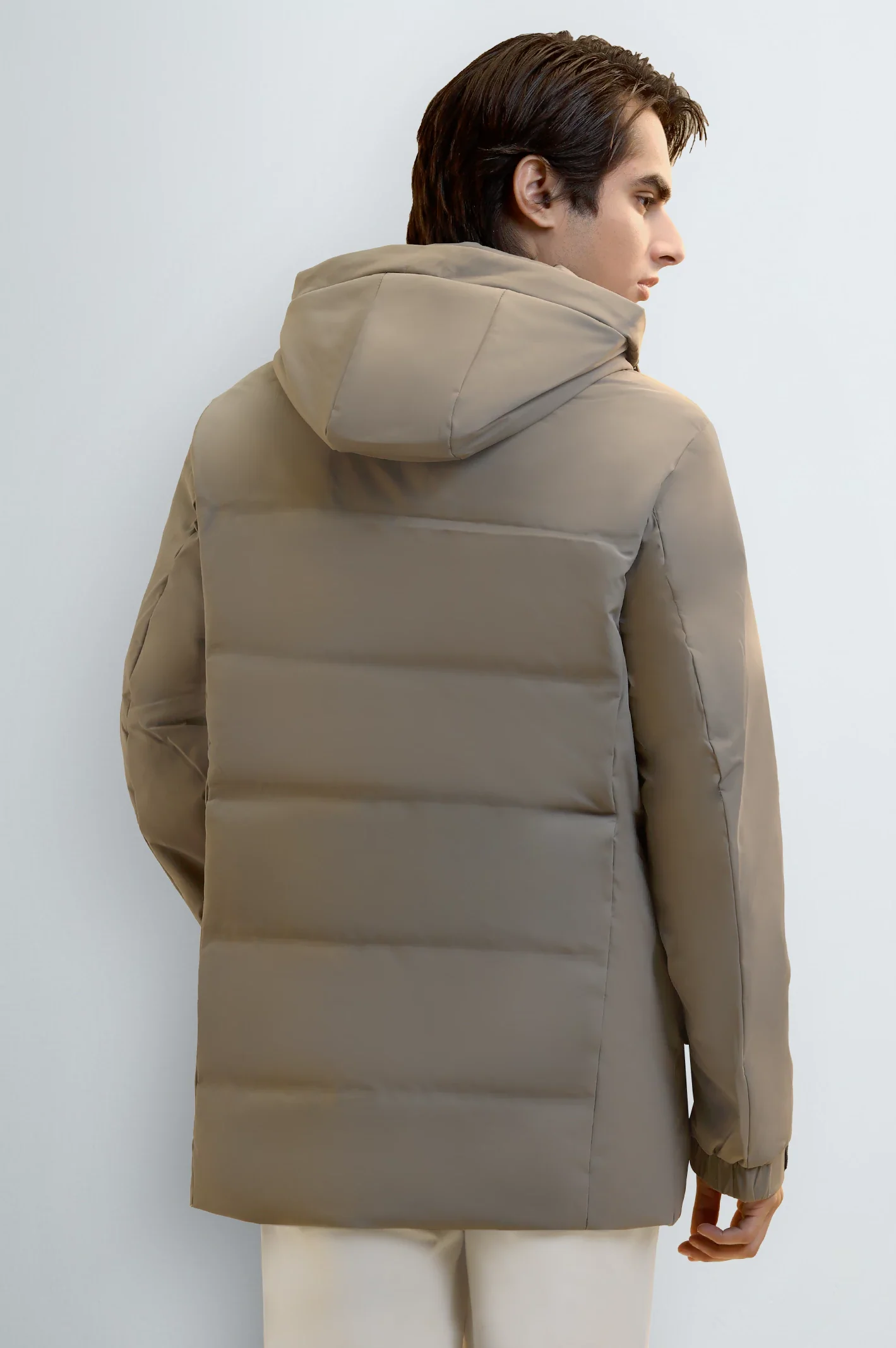 Khaki Hooded Puffer Jacket for Men - Image 4