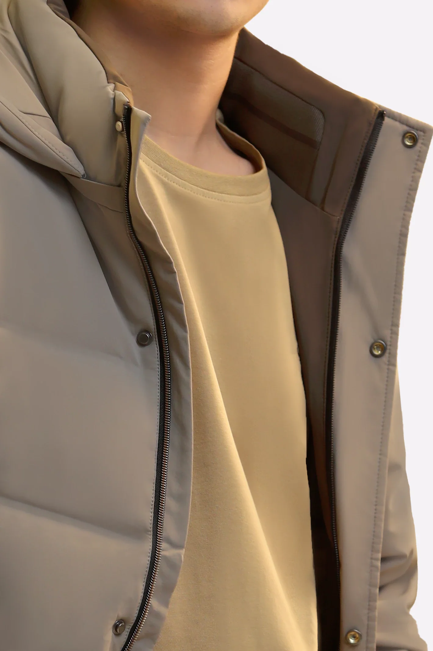 Men's Khaki Hooded Long Jacket - Image 3