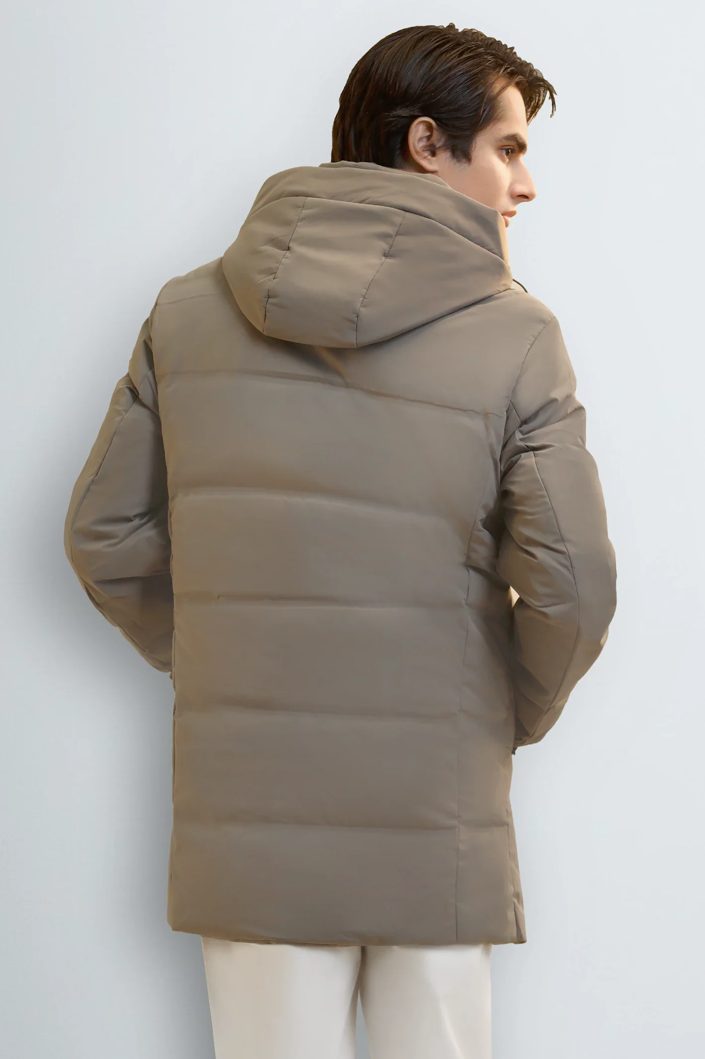 Men's Khaki Hooded Long Jacket - Image 4