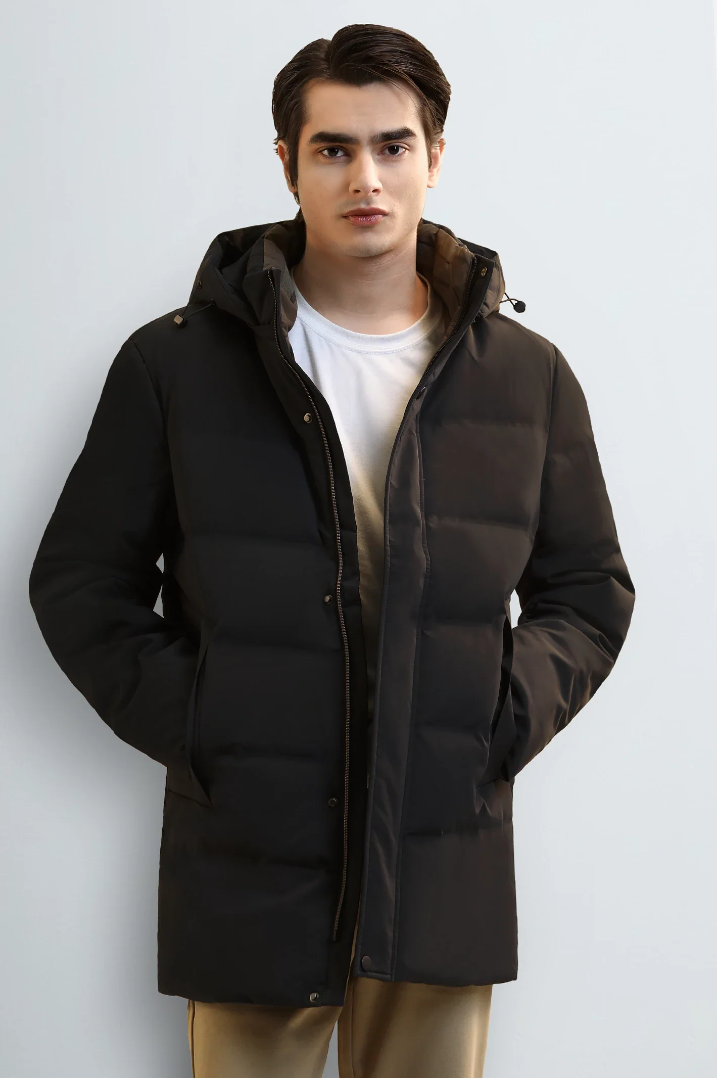 Men's Navy Hooded Long Jacket