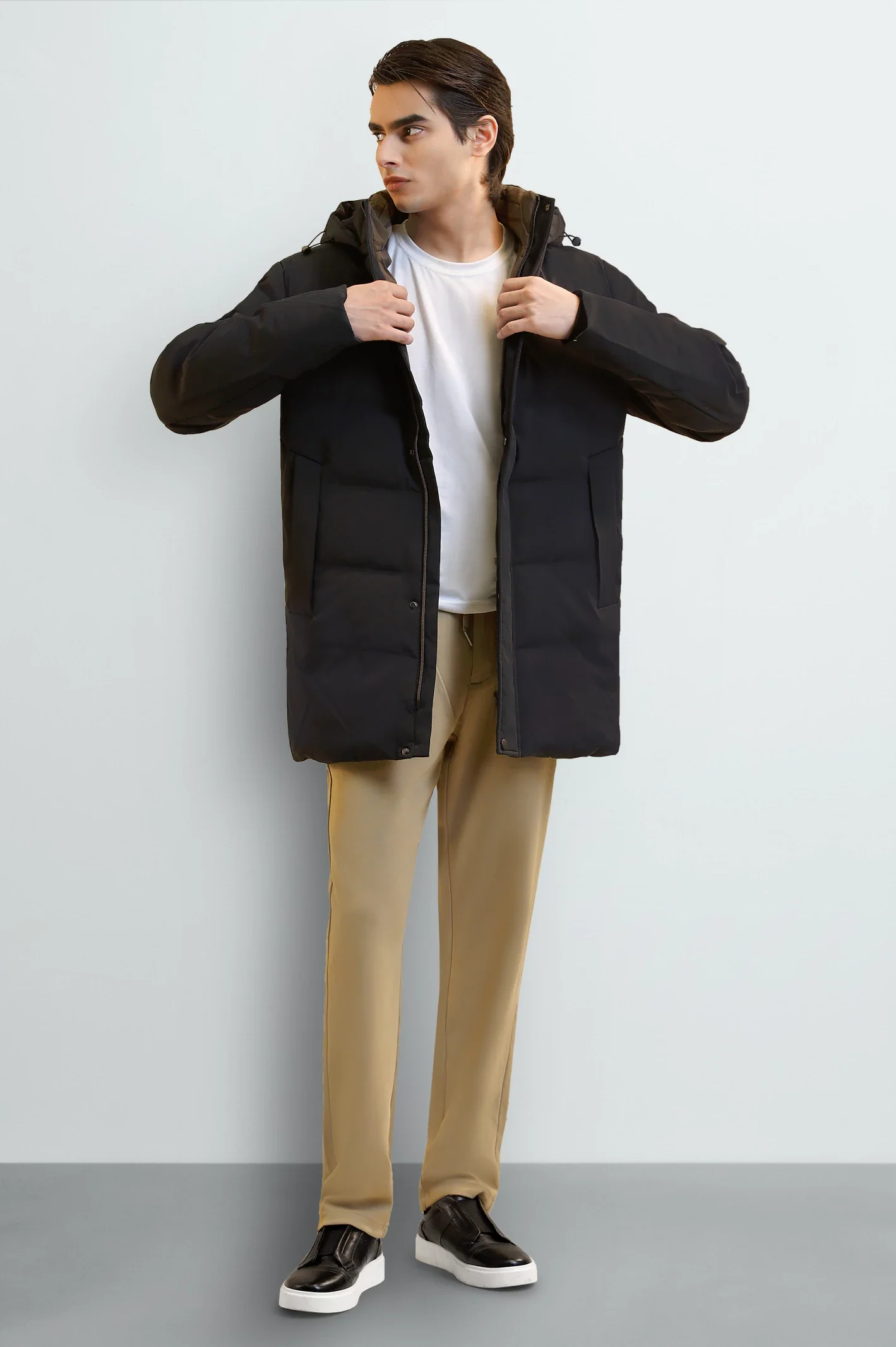 Men's Navy Hooded Long Jacket - Image 2