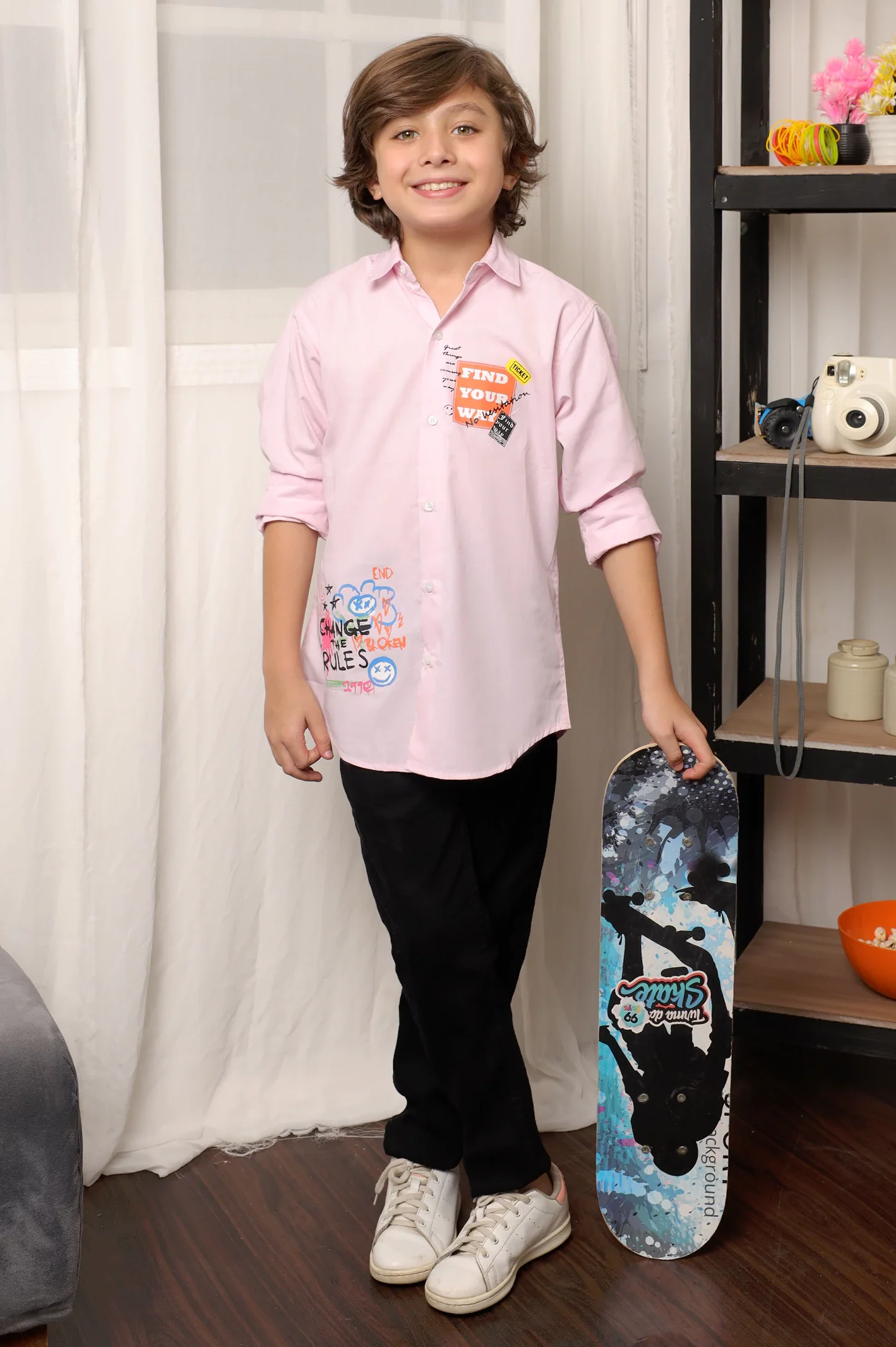 Light Pink Graphic Print Boys Shirt - Image 2