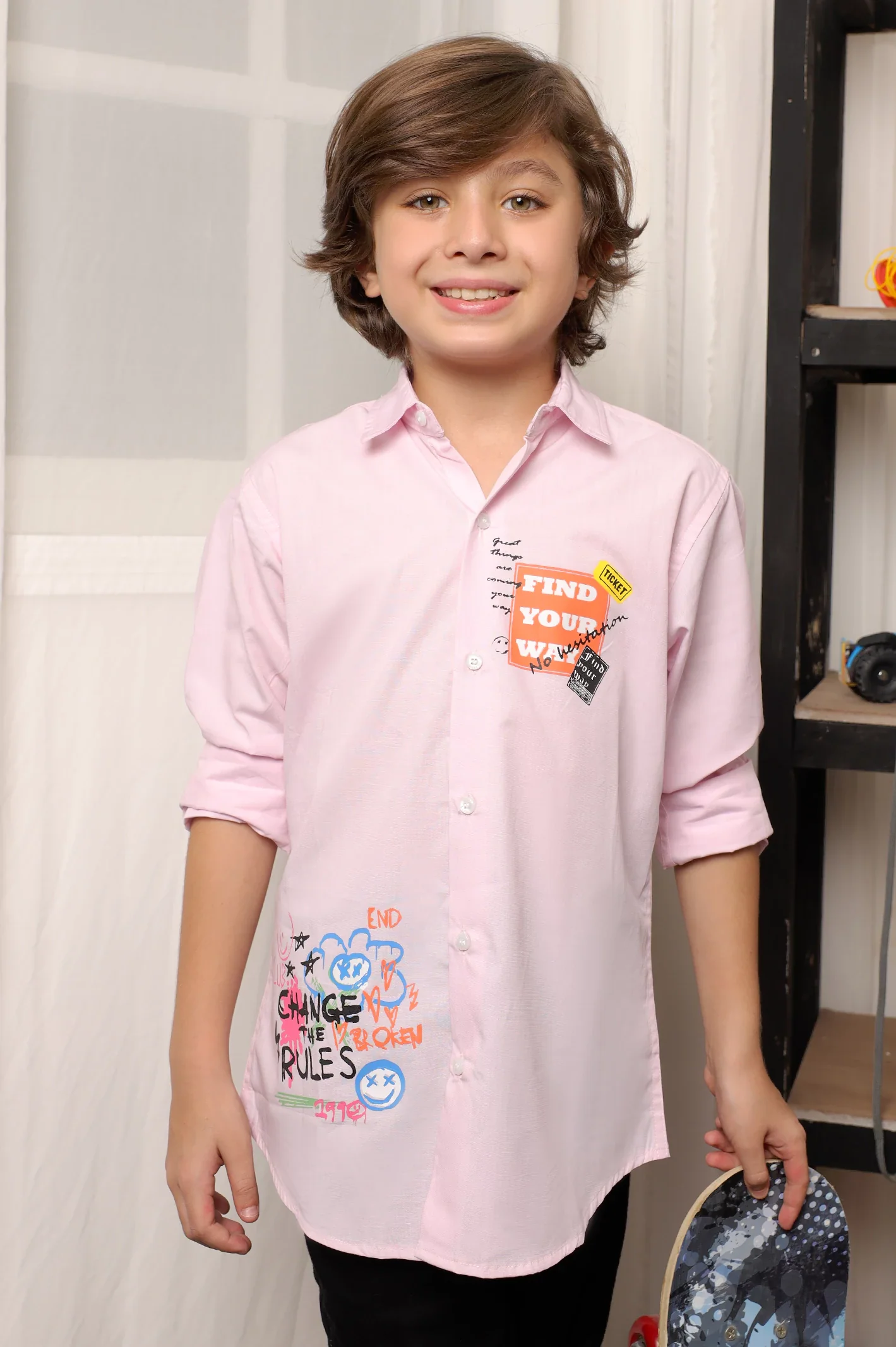 Light Pink Graphic Print Boys Shirt - Image 3