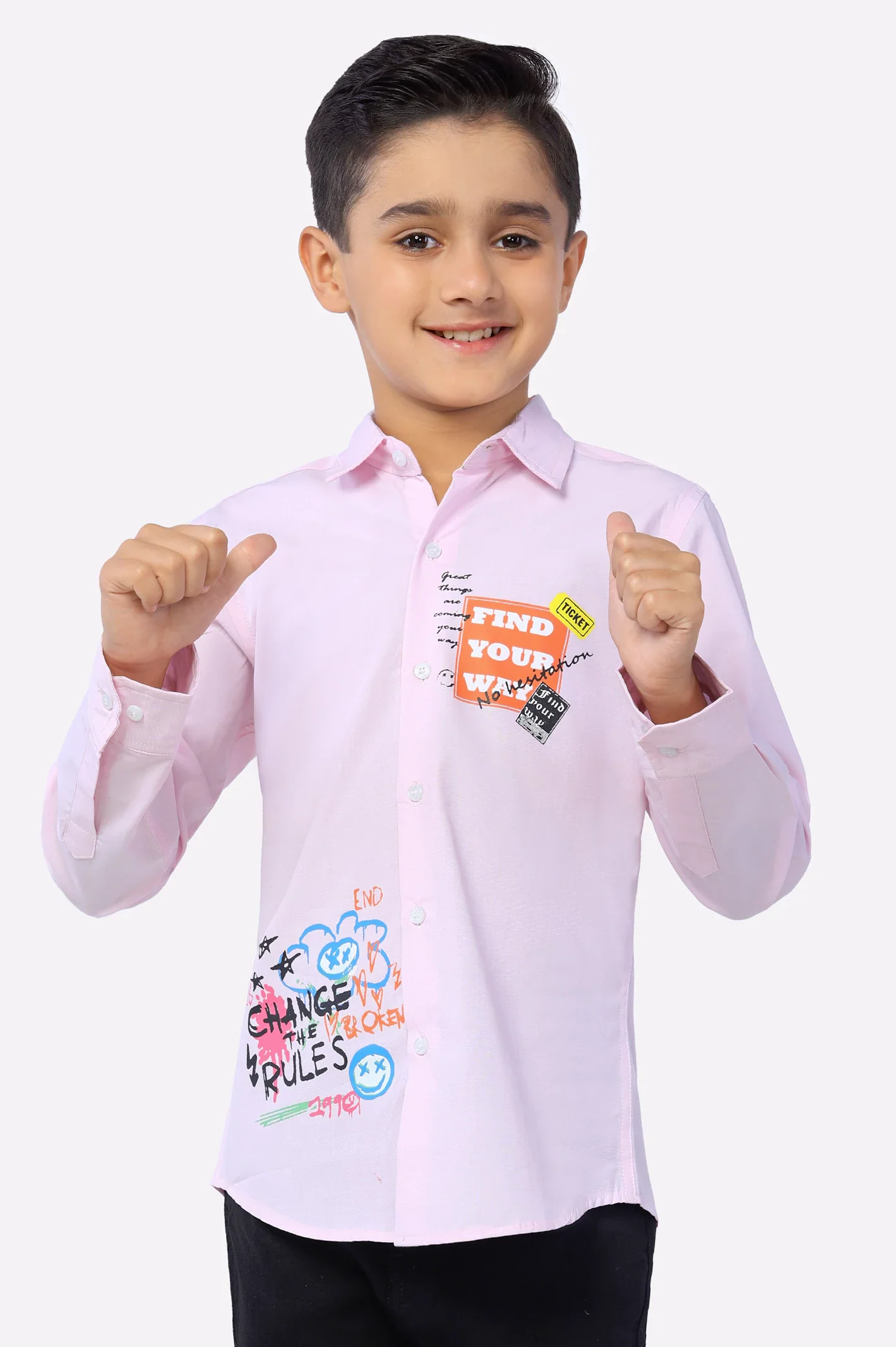 Light Pink Graphic Print Boys Shirt - Image 4