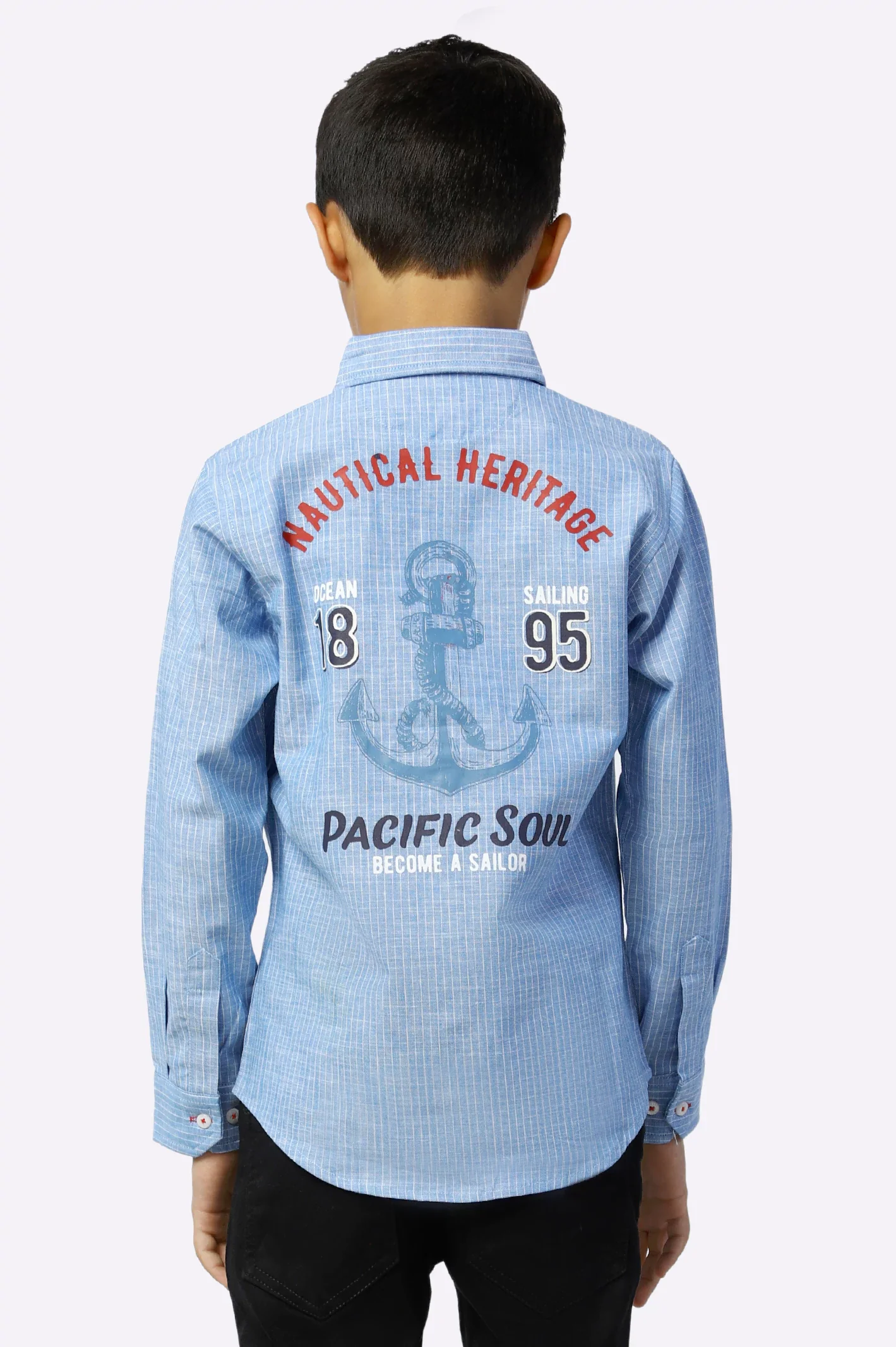 Blue Stipe Textured Boys Shirt - Image 3