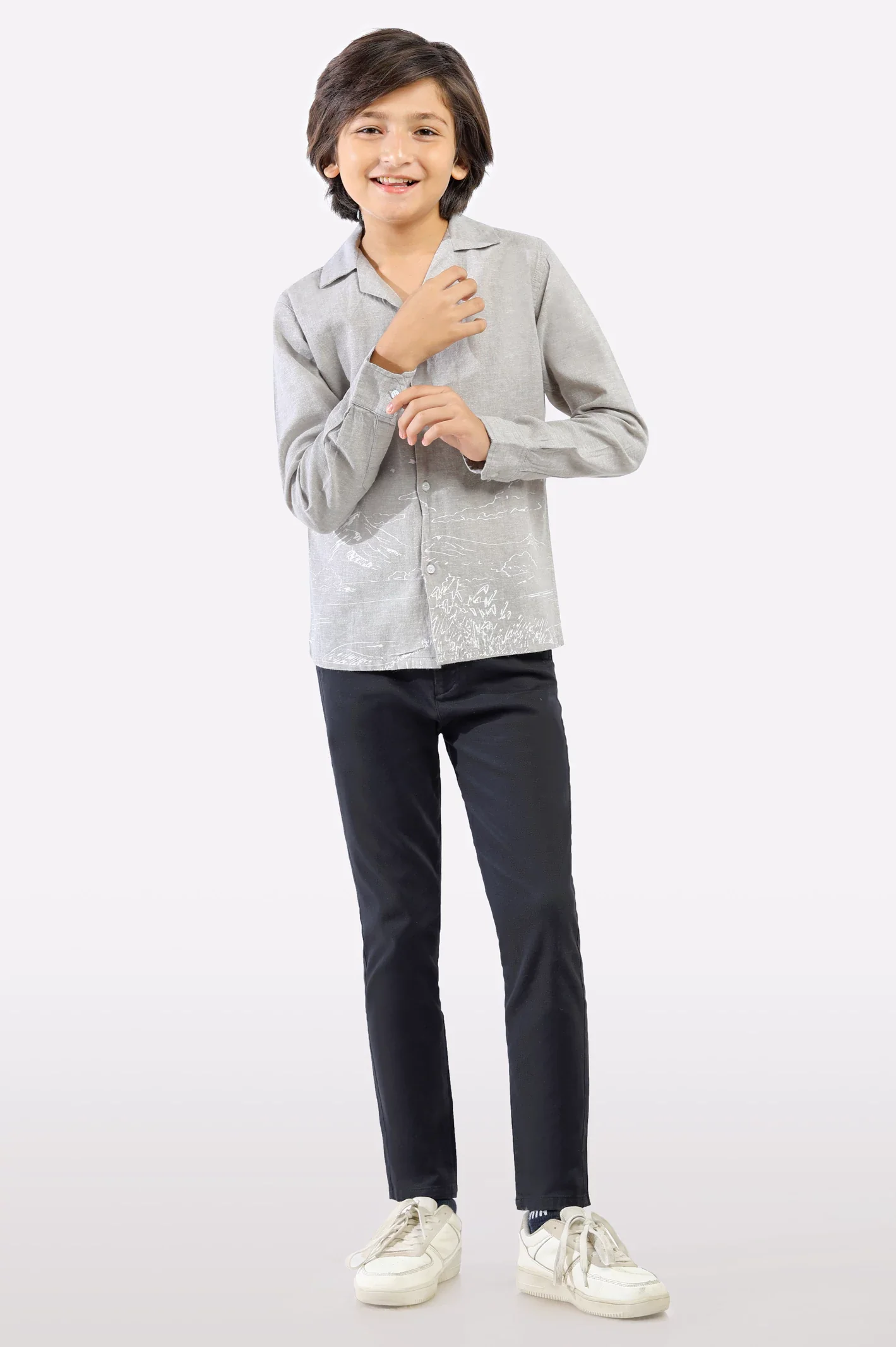 Grey Graphic Printed Casual Shirt - Image 2