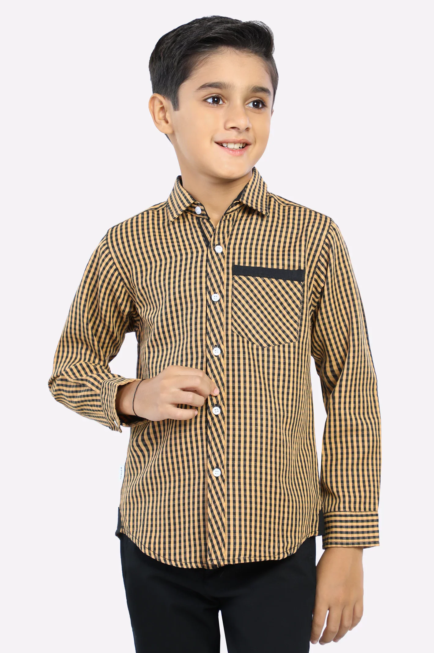 Mustard Gingham Check Casual Shirt