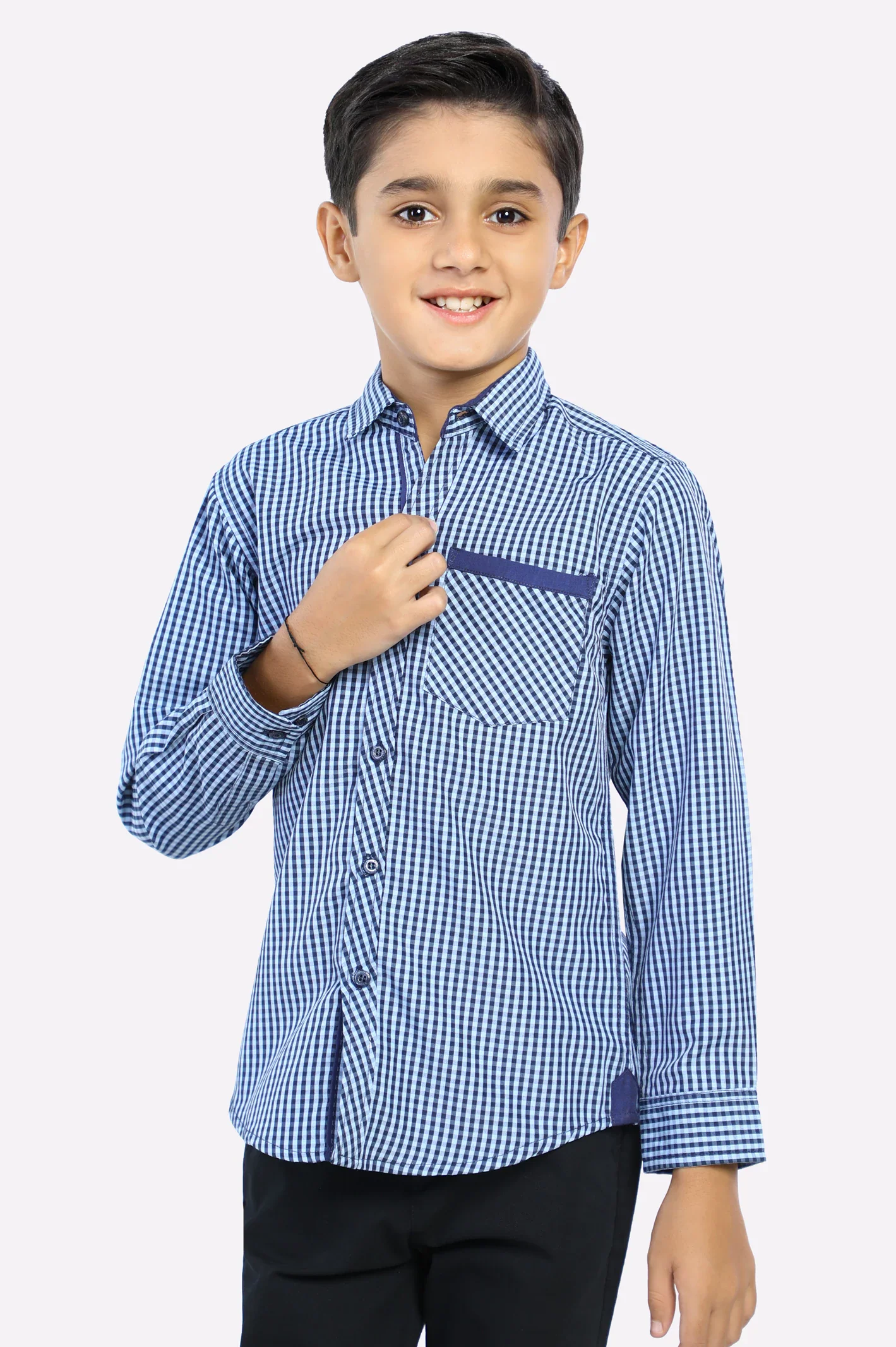 Navy Blue Gingham Check Casual Shirt