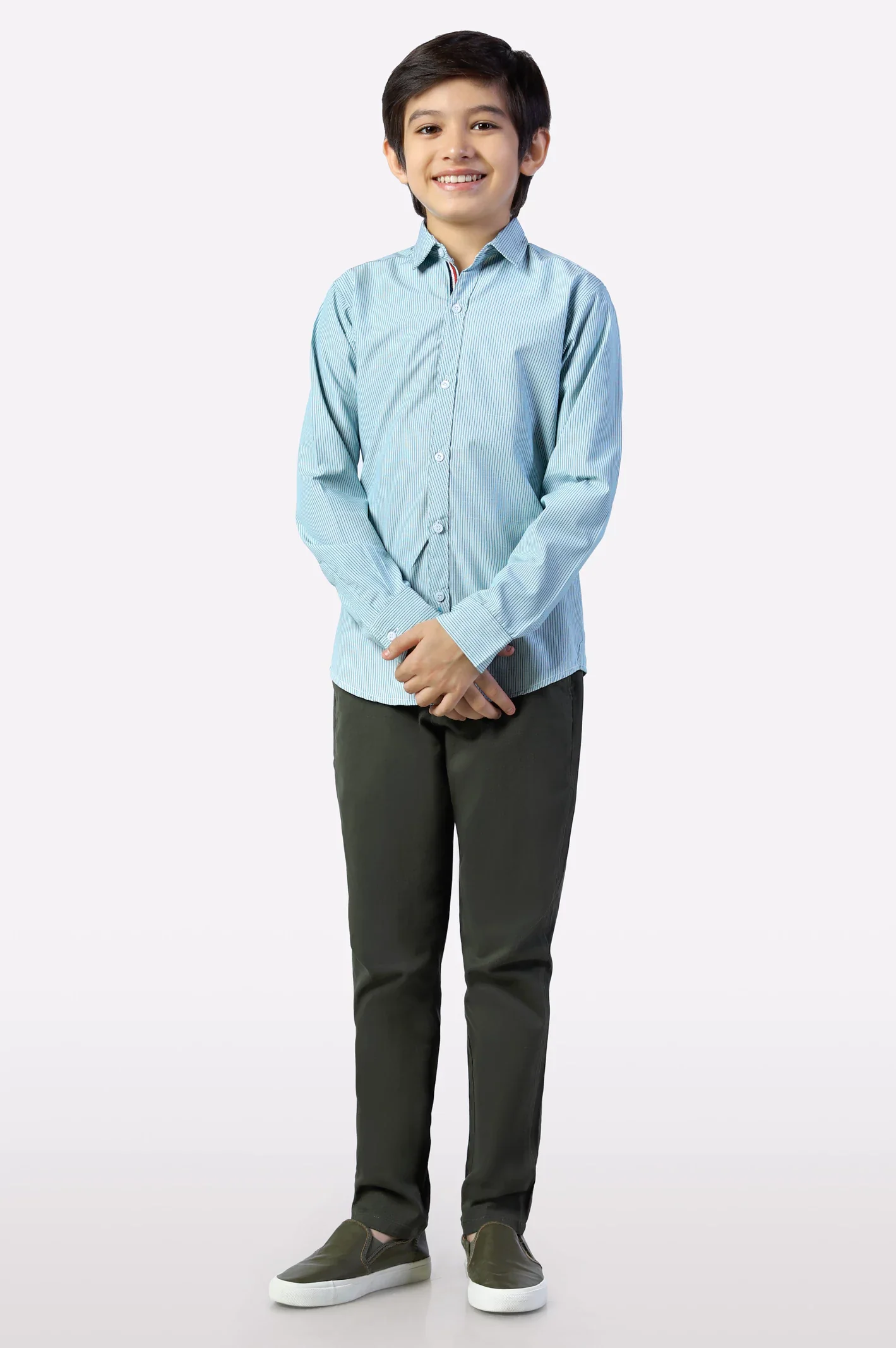 Green Hairline Stripes Casual Shirt - Image 2