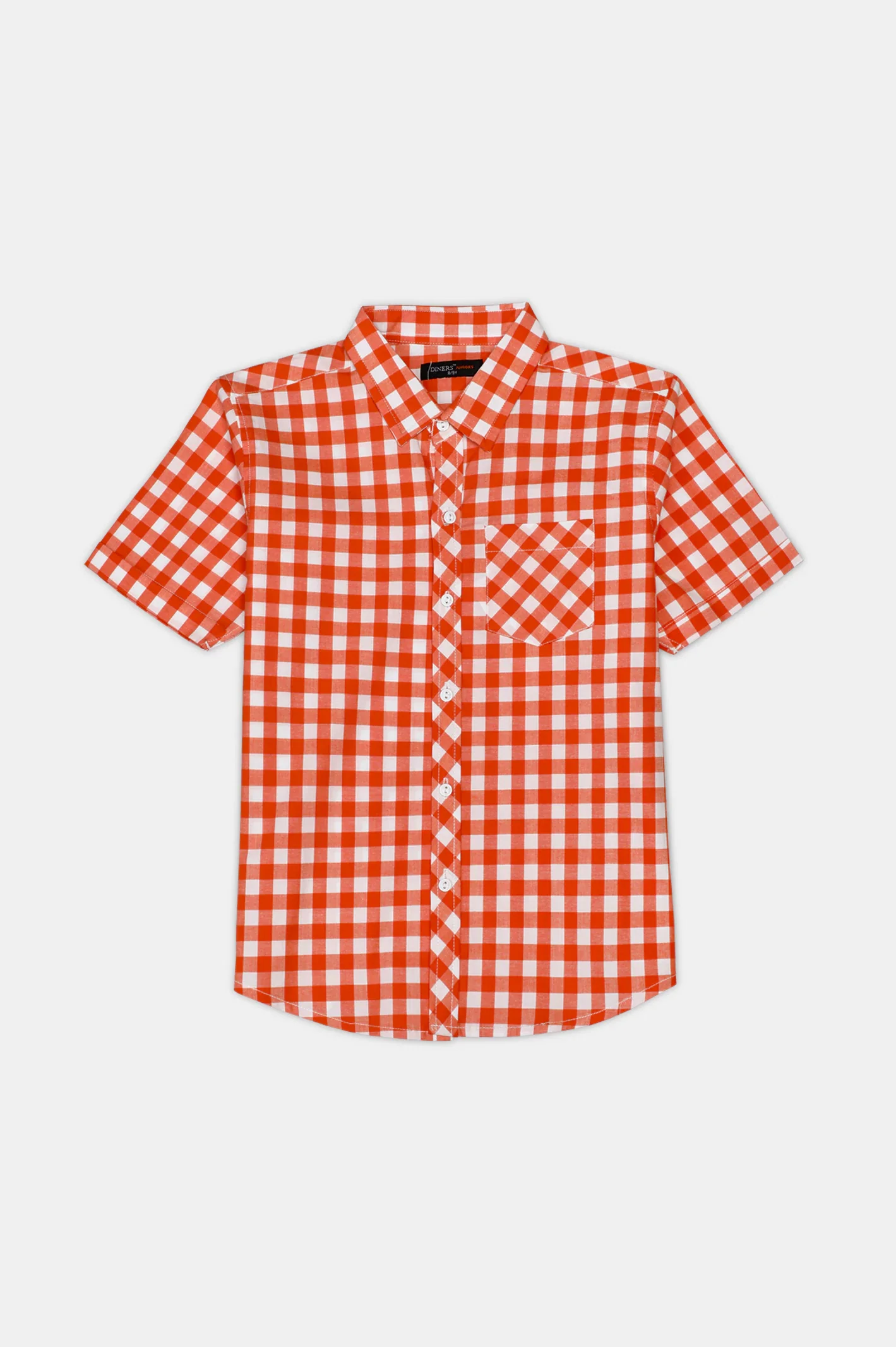 Orange Gingham Check Casual Shirt