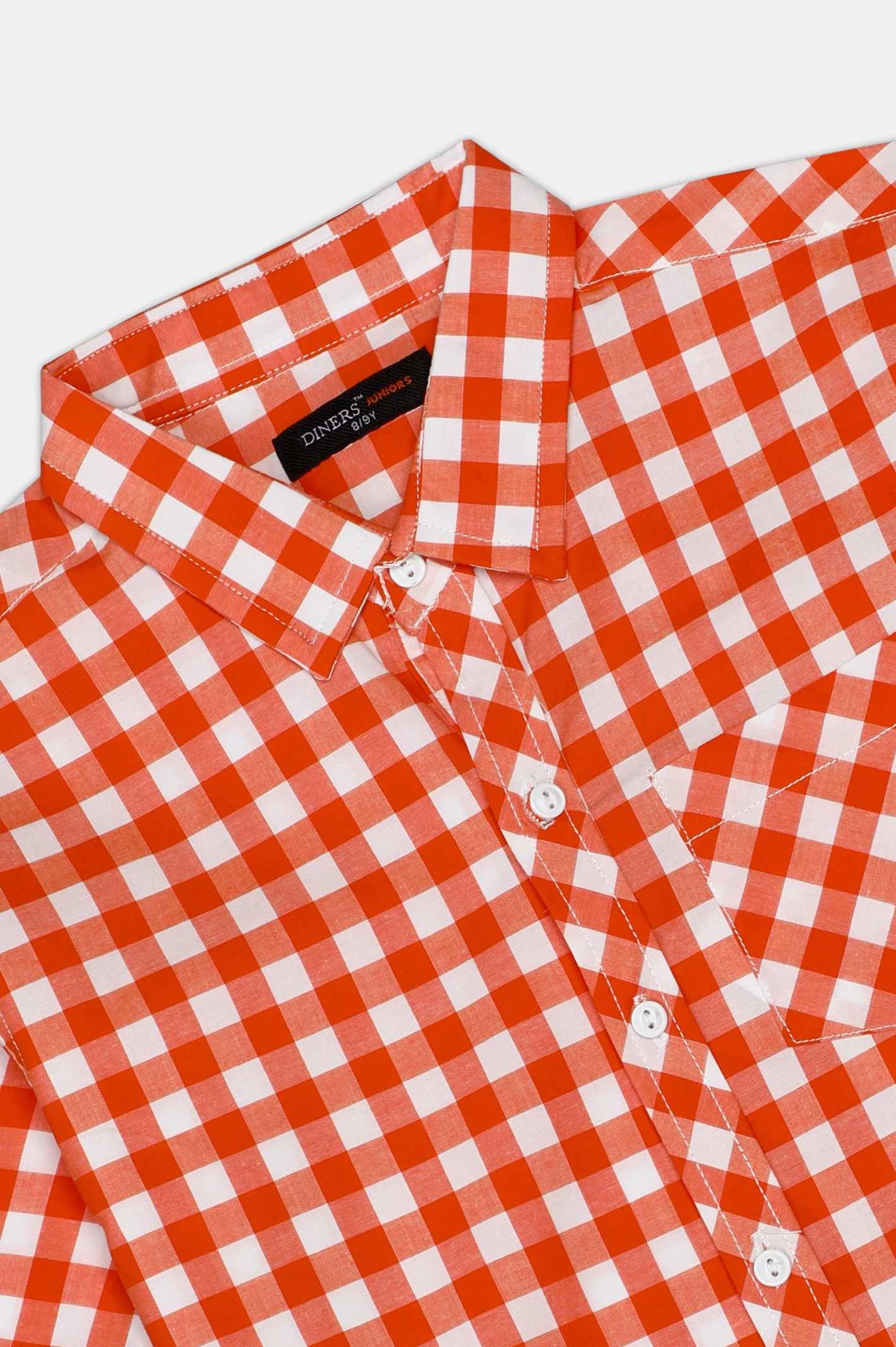 Orange Gingham Check Casual Shirt - Image 2