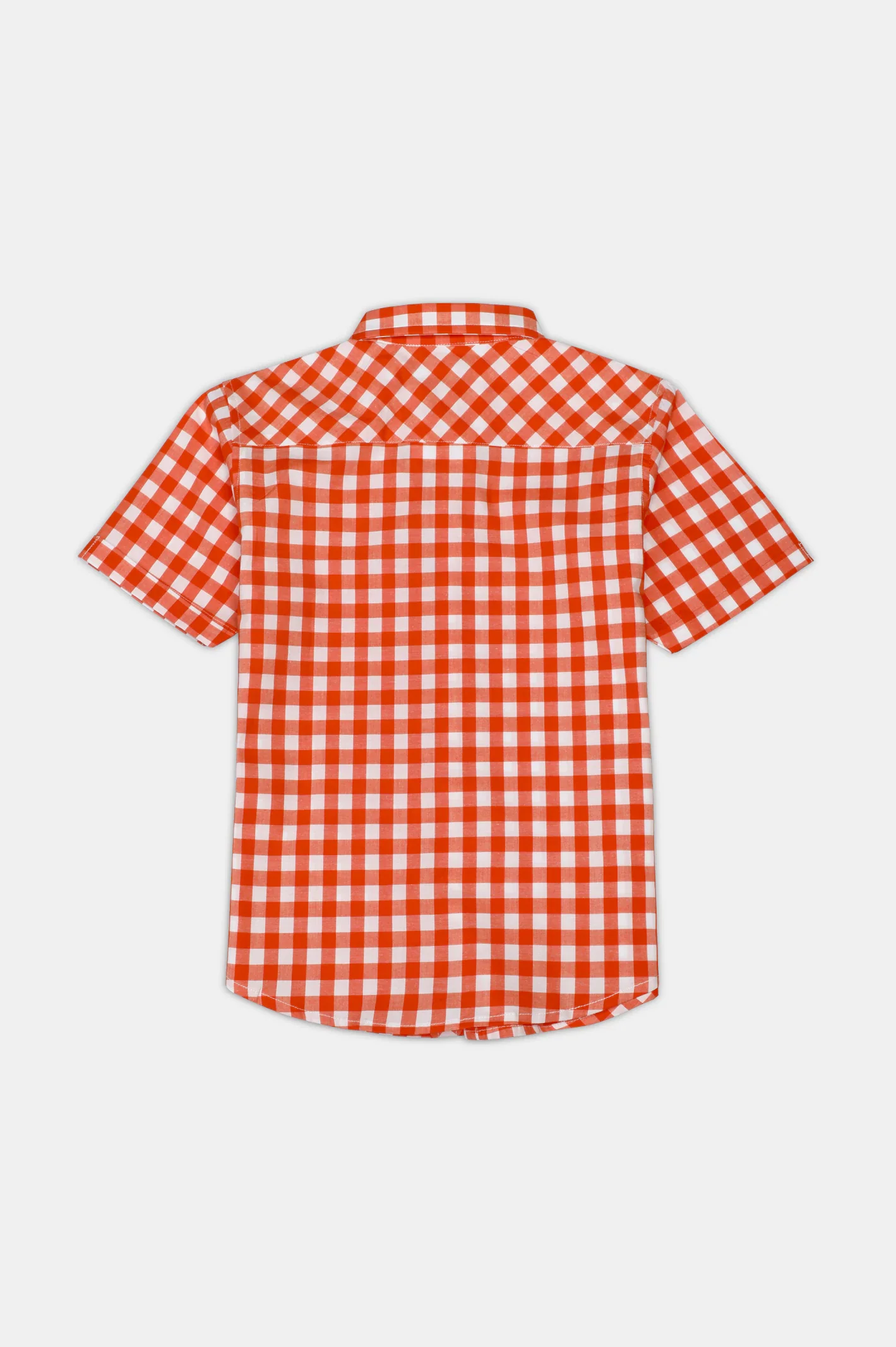 Orange Gingham Check Casual Shirt - Image 3