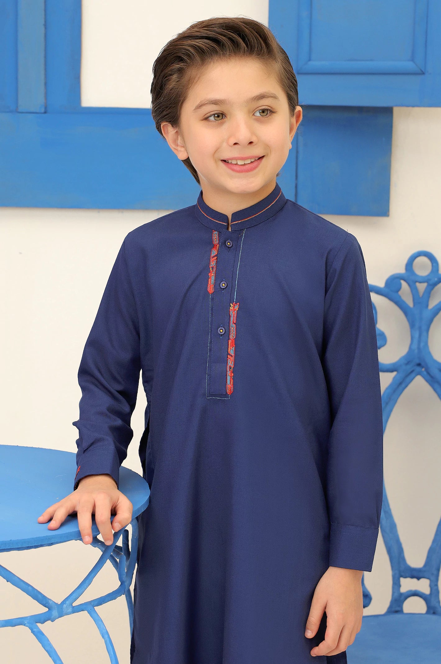 Boys Royal Blue Kurta Pajama - Image 2