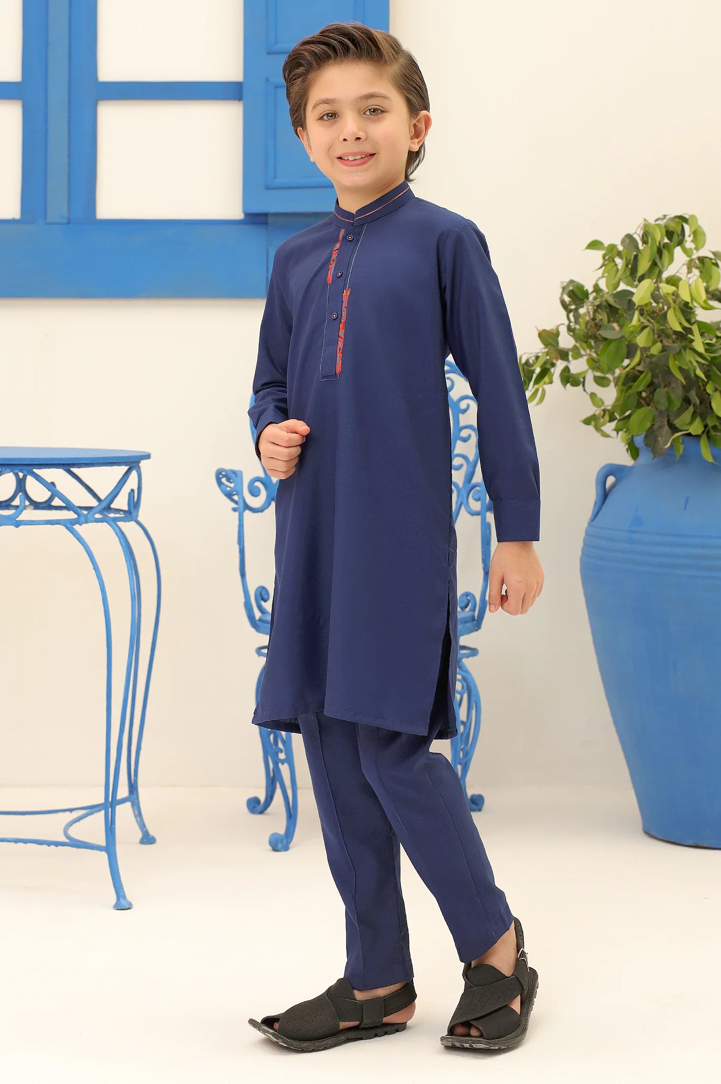 Boys Royal Blue Kurta Pajama - Image 3