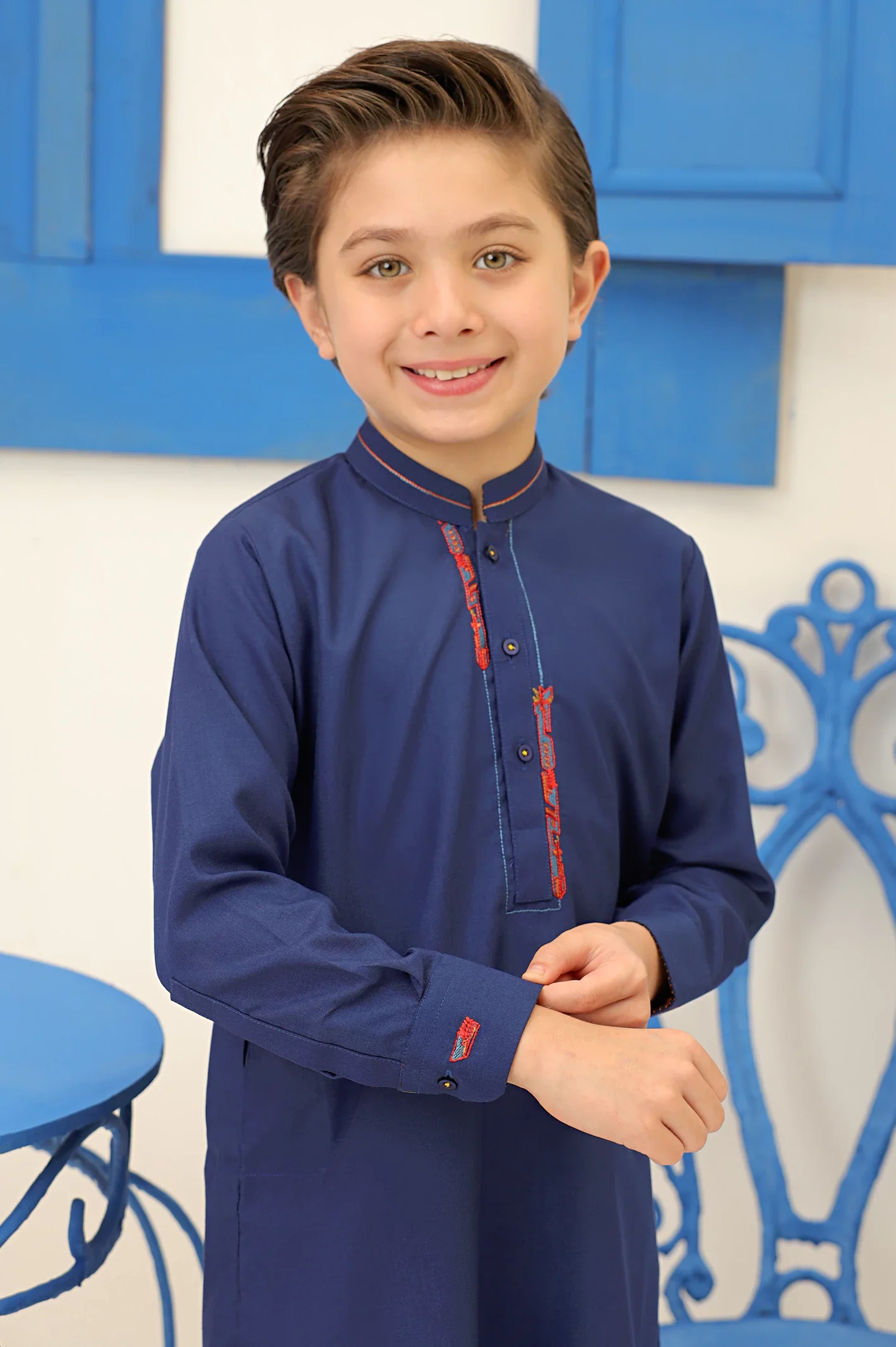 Boys Royal Blue Kurta Pajama - Image 4