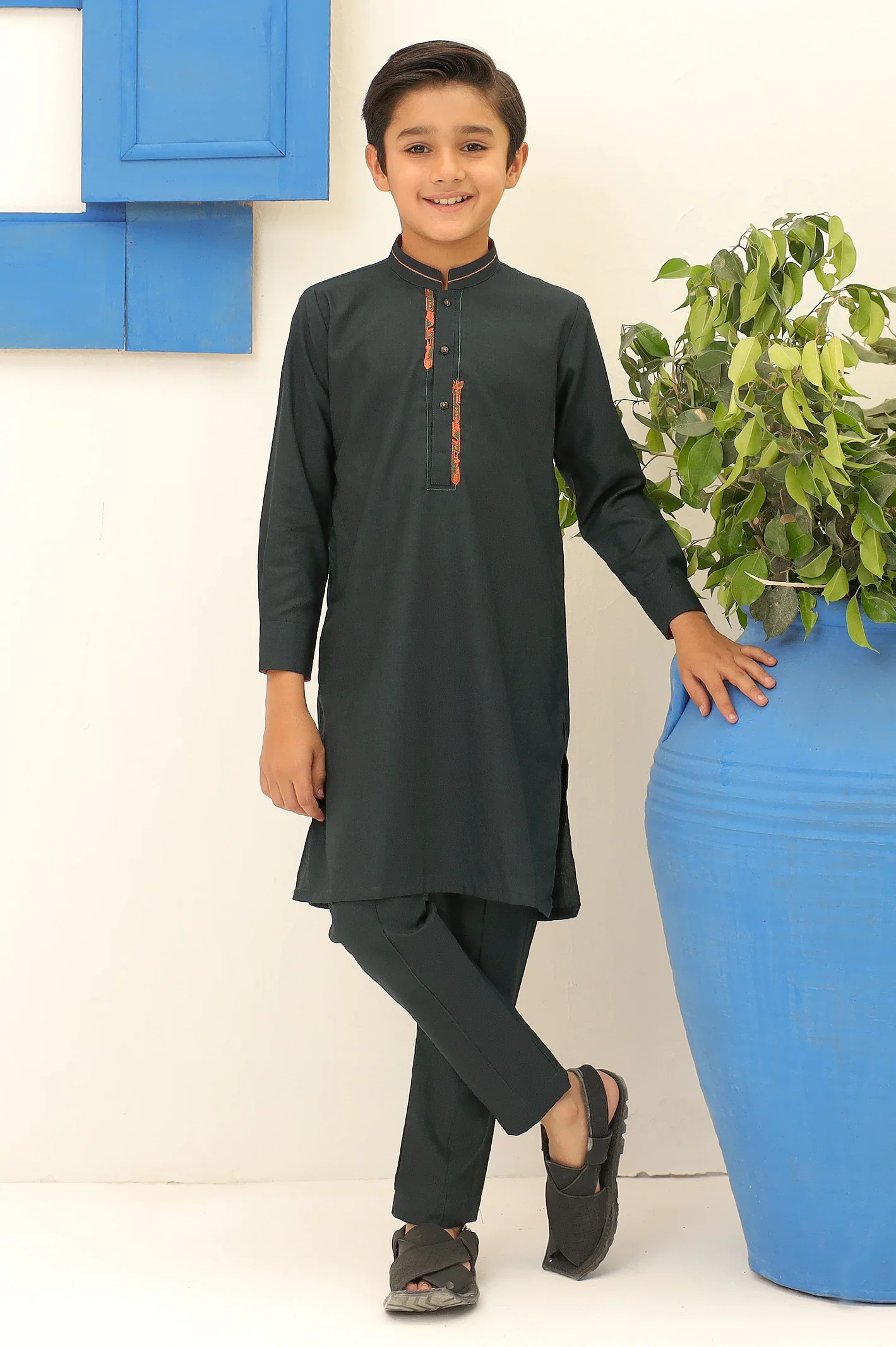 Boys Sea Green Kurta Pajama - Image 3