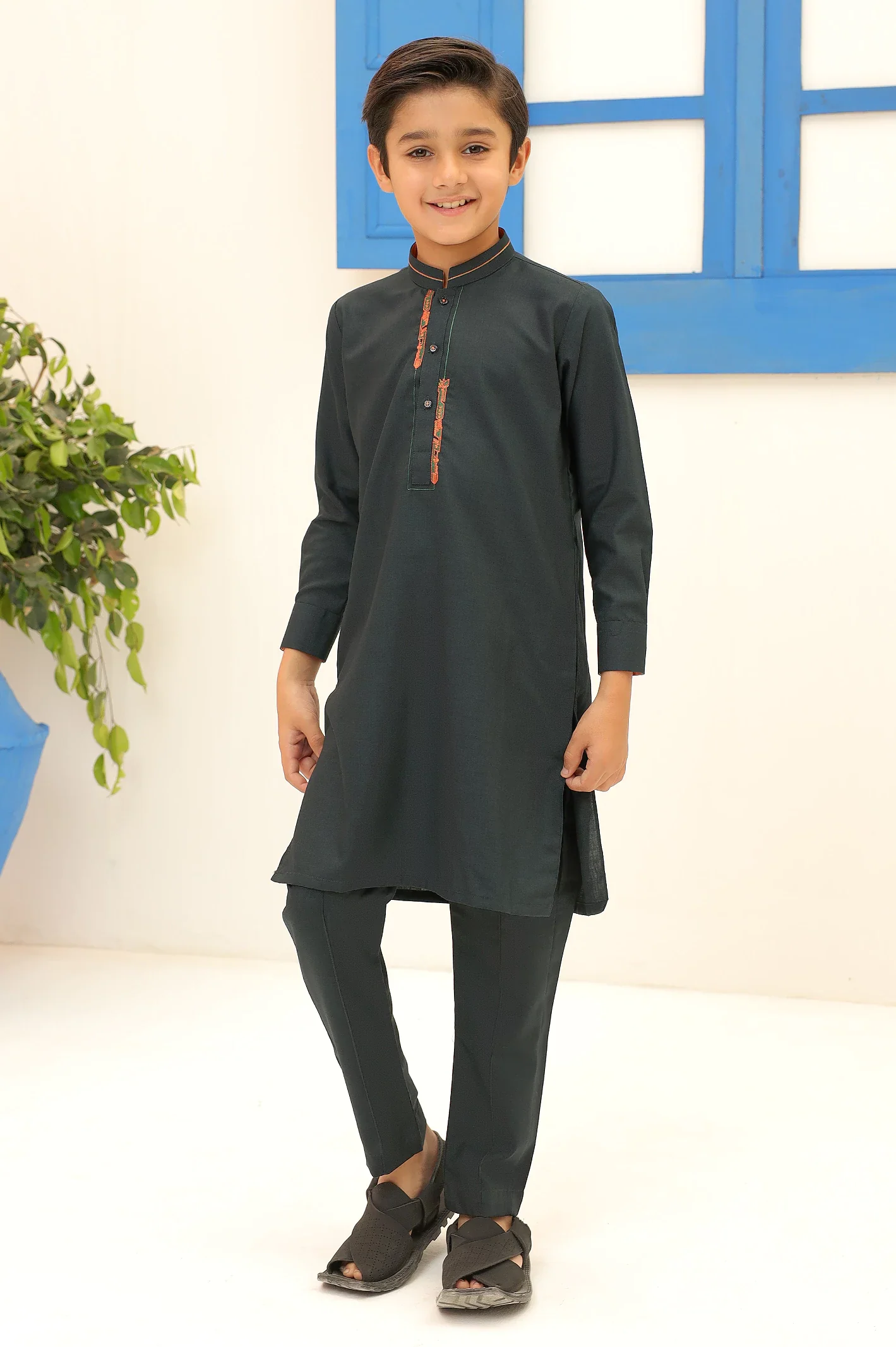 Boys Sea Green Kurta Pajama - Image 4