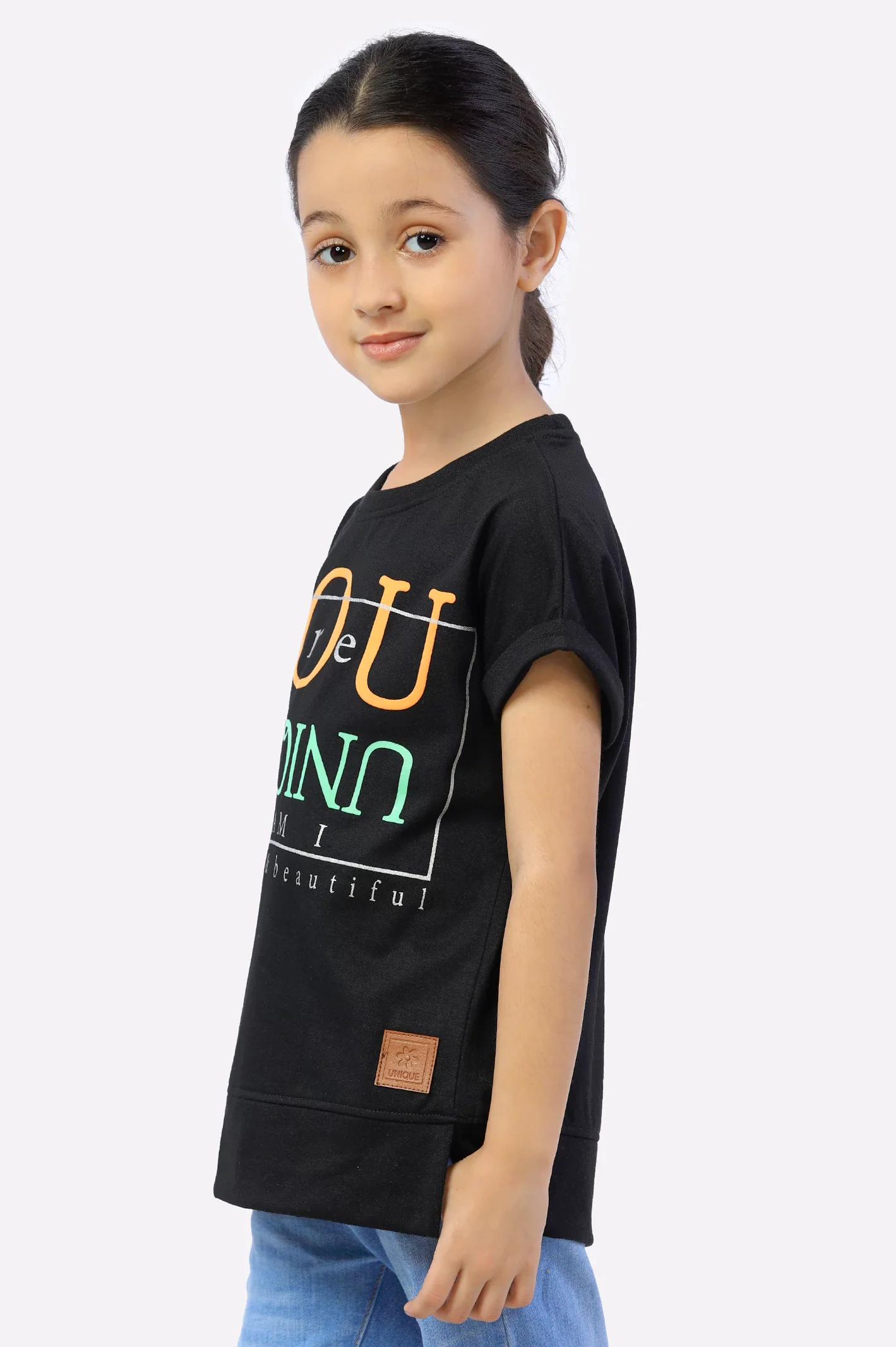 Black Printed Girls T-Shirt - Image 2