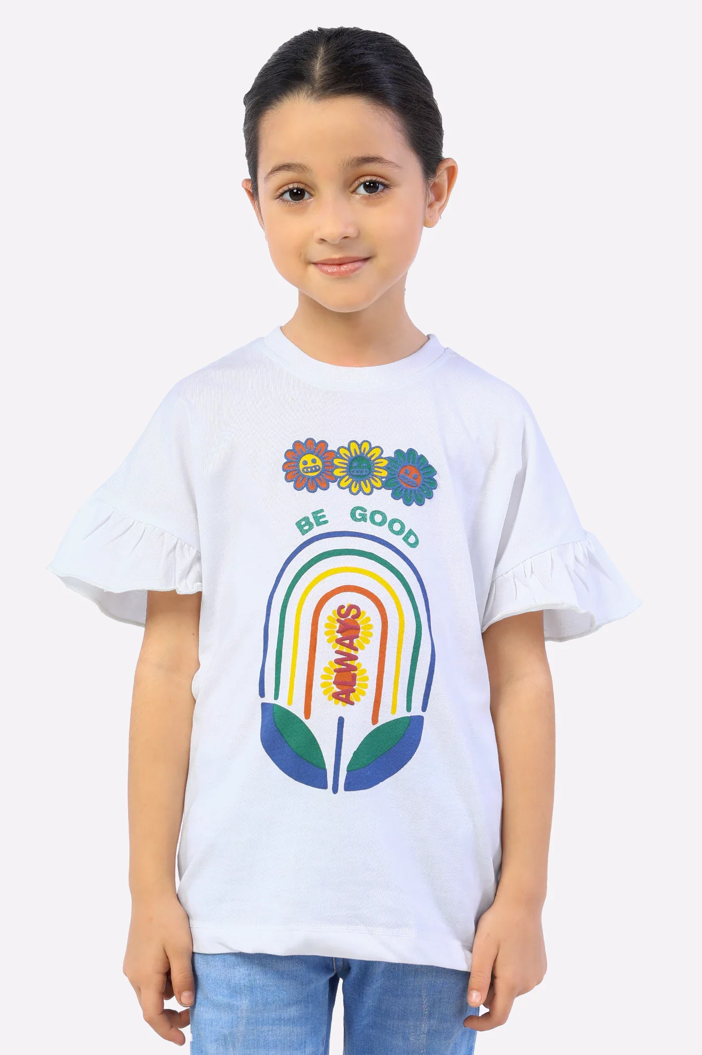 White Graphic Print Girls T-Shirt