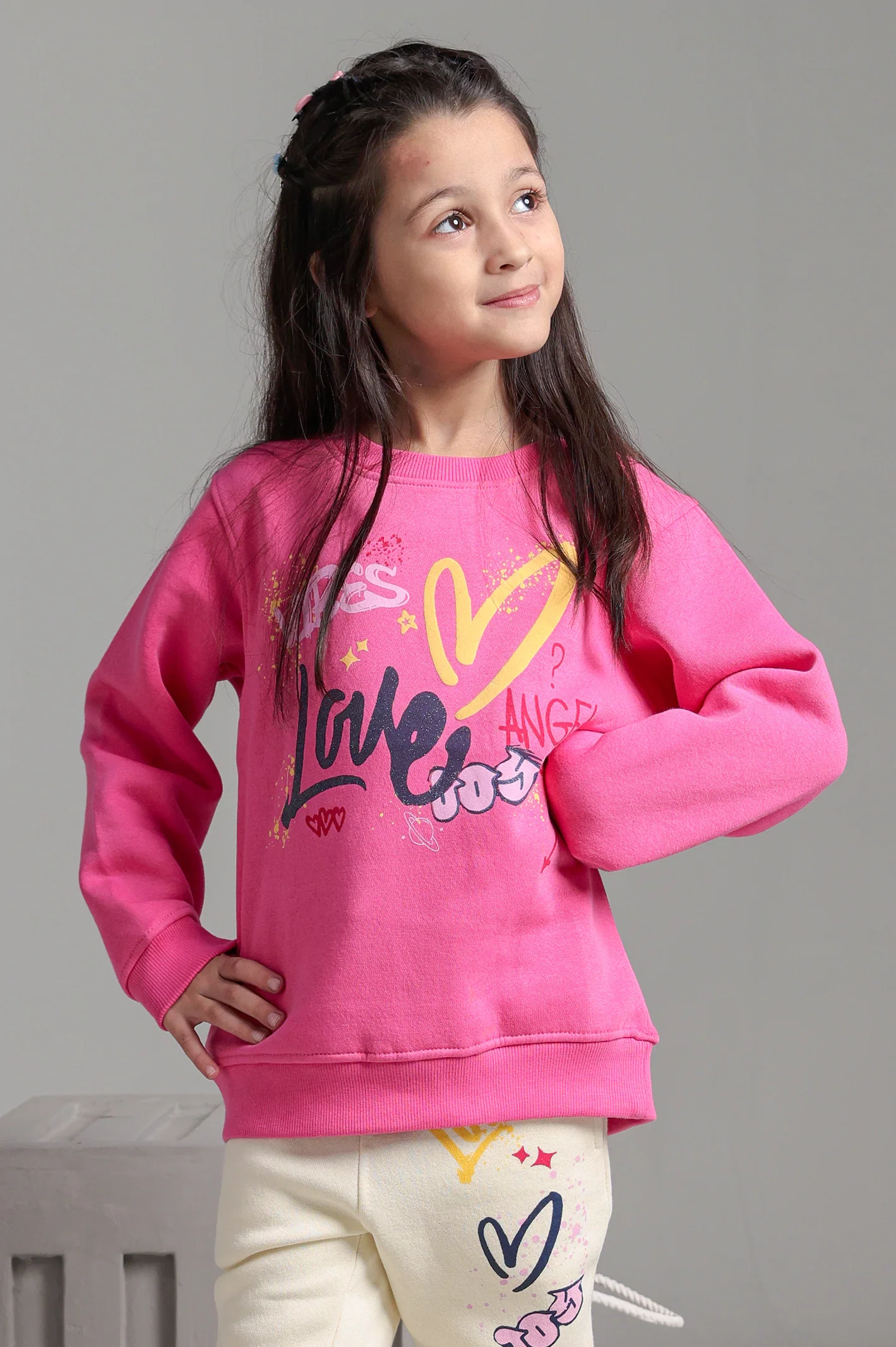 Graphic Print Girls Sweatshirt With Trouser