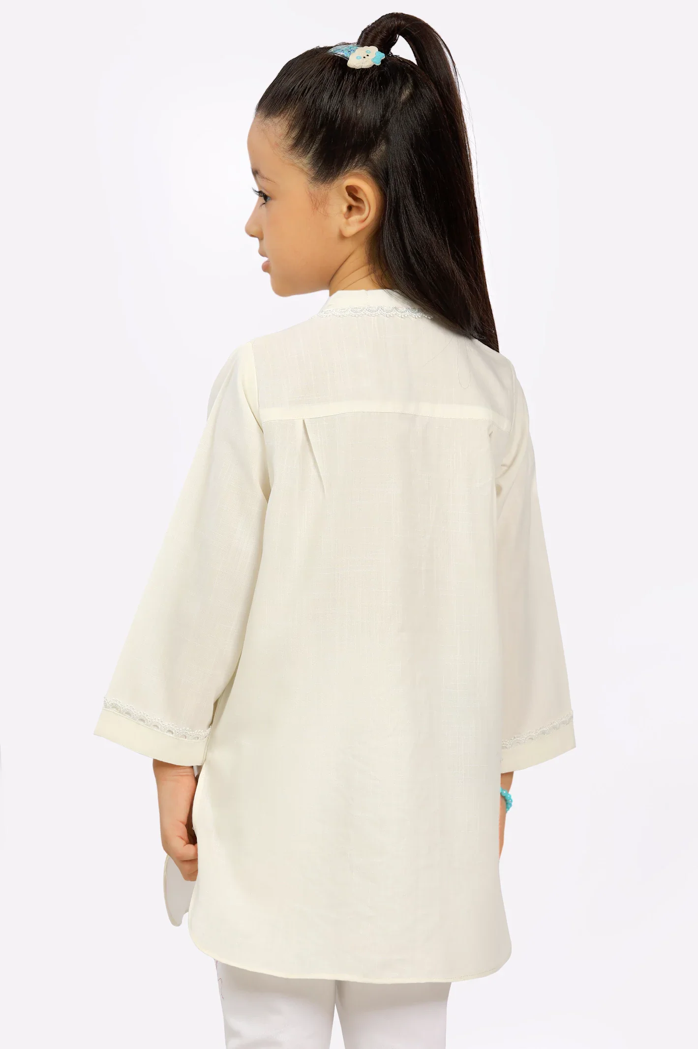 Off White Yarn Dyed Girls Kurti - Image 3