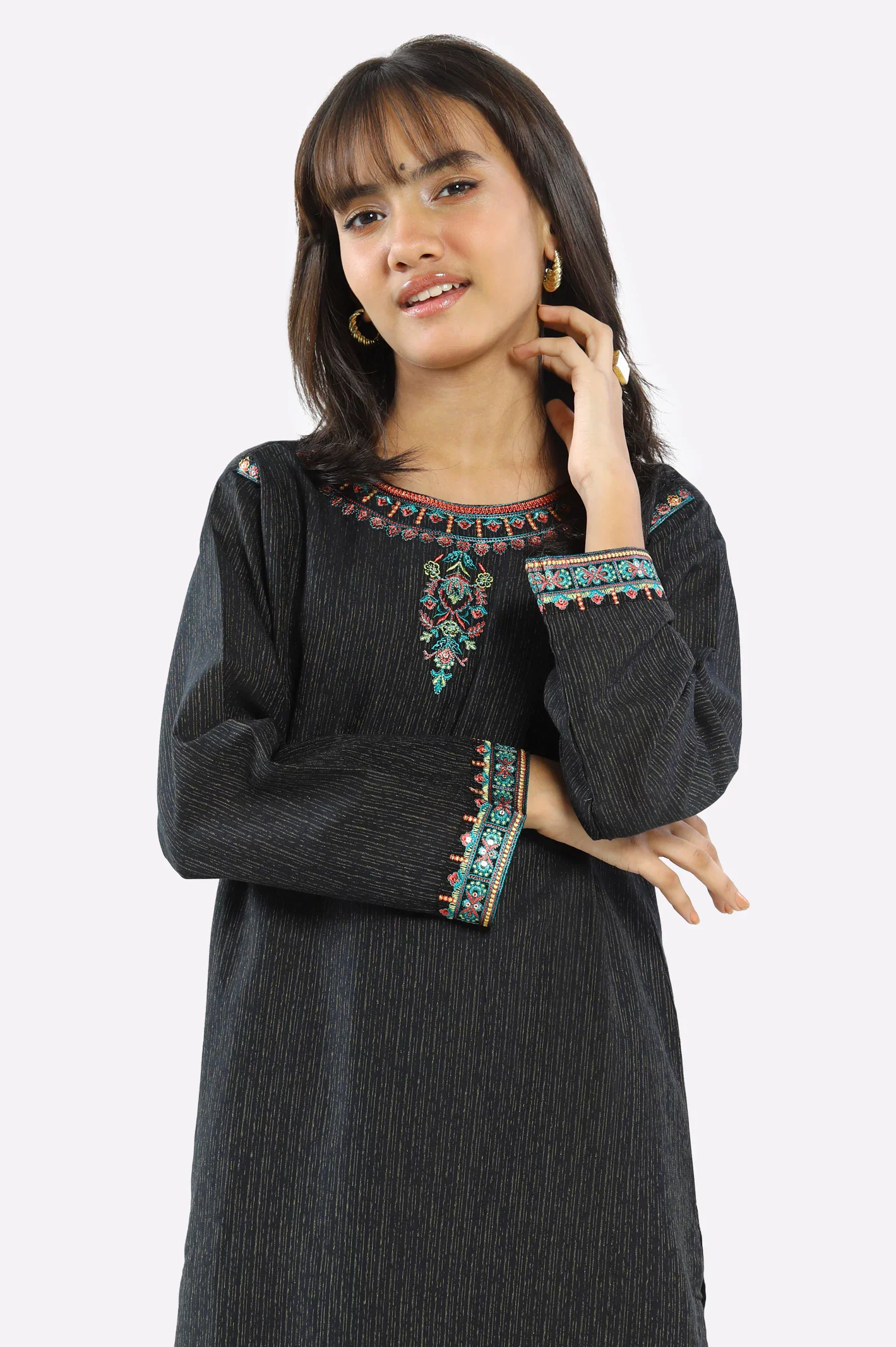 Black Embroidered Girls Kurti - Image 2