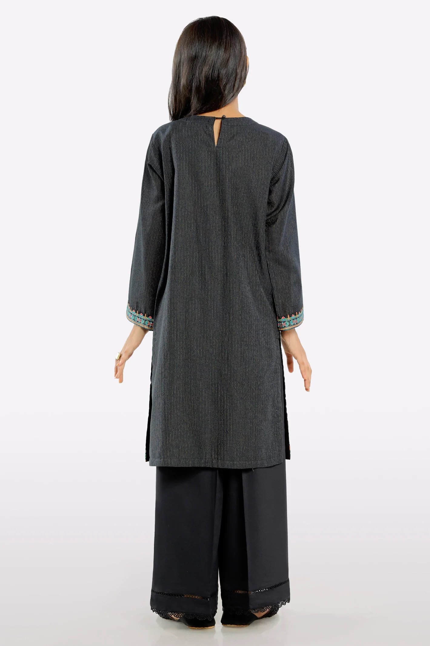 Black Embroidered Girls Kurti - Image 3