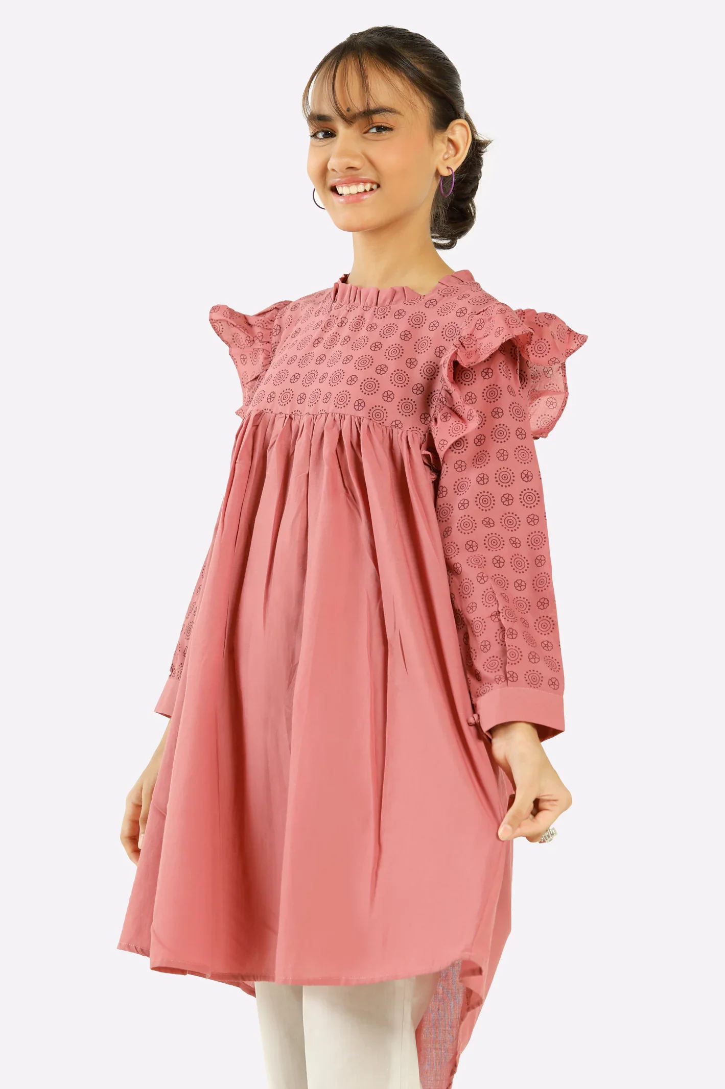 Pink Stylised Girls Kurti - Image 2