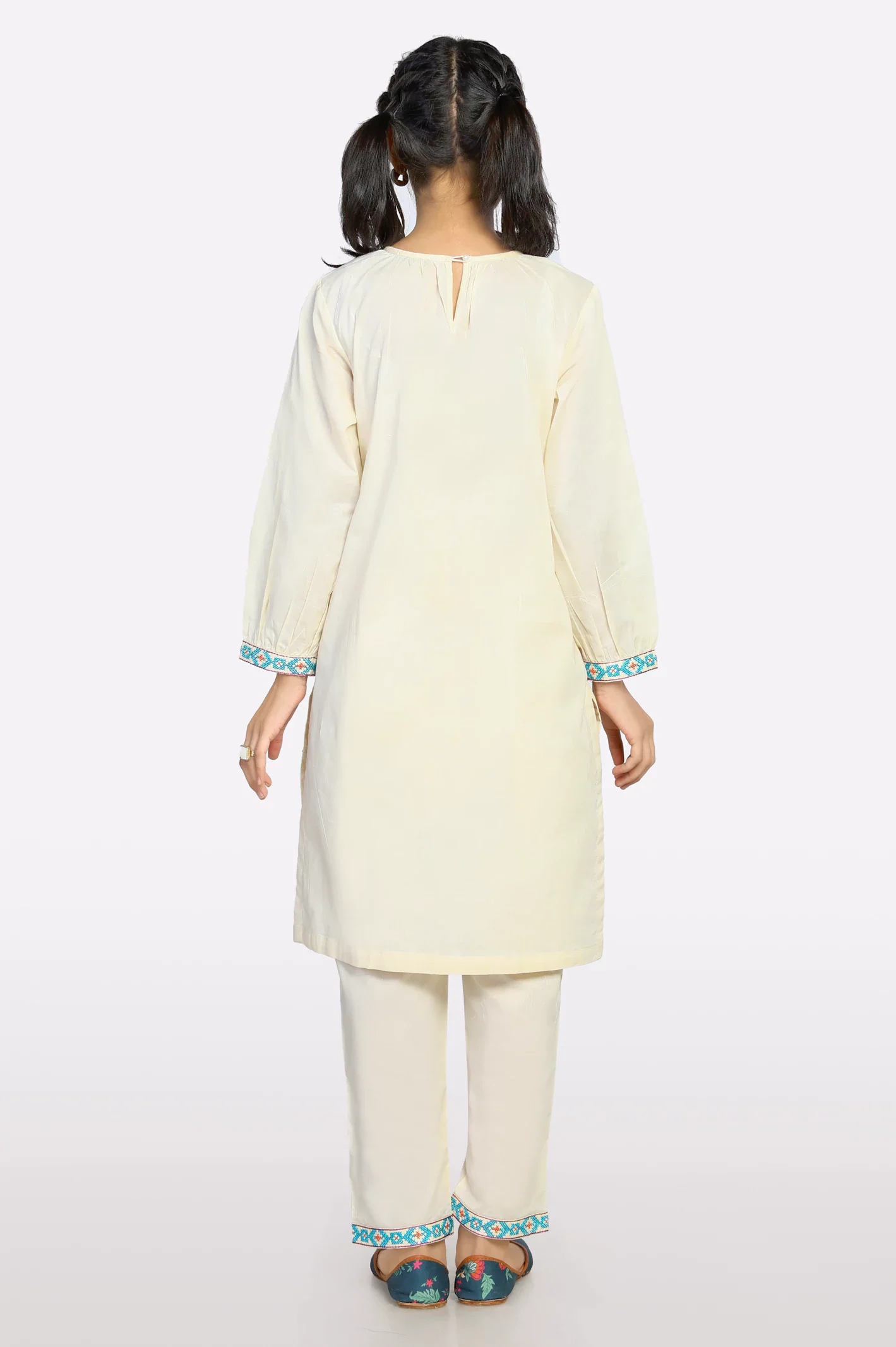 Beige Embroidered Girls 2PC - Image 3