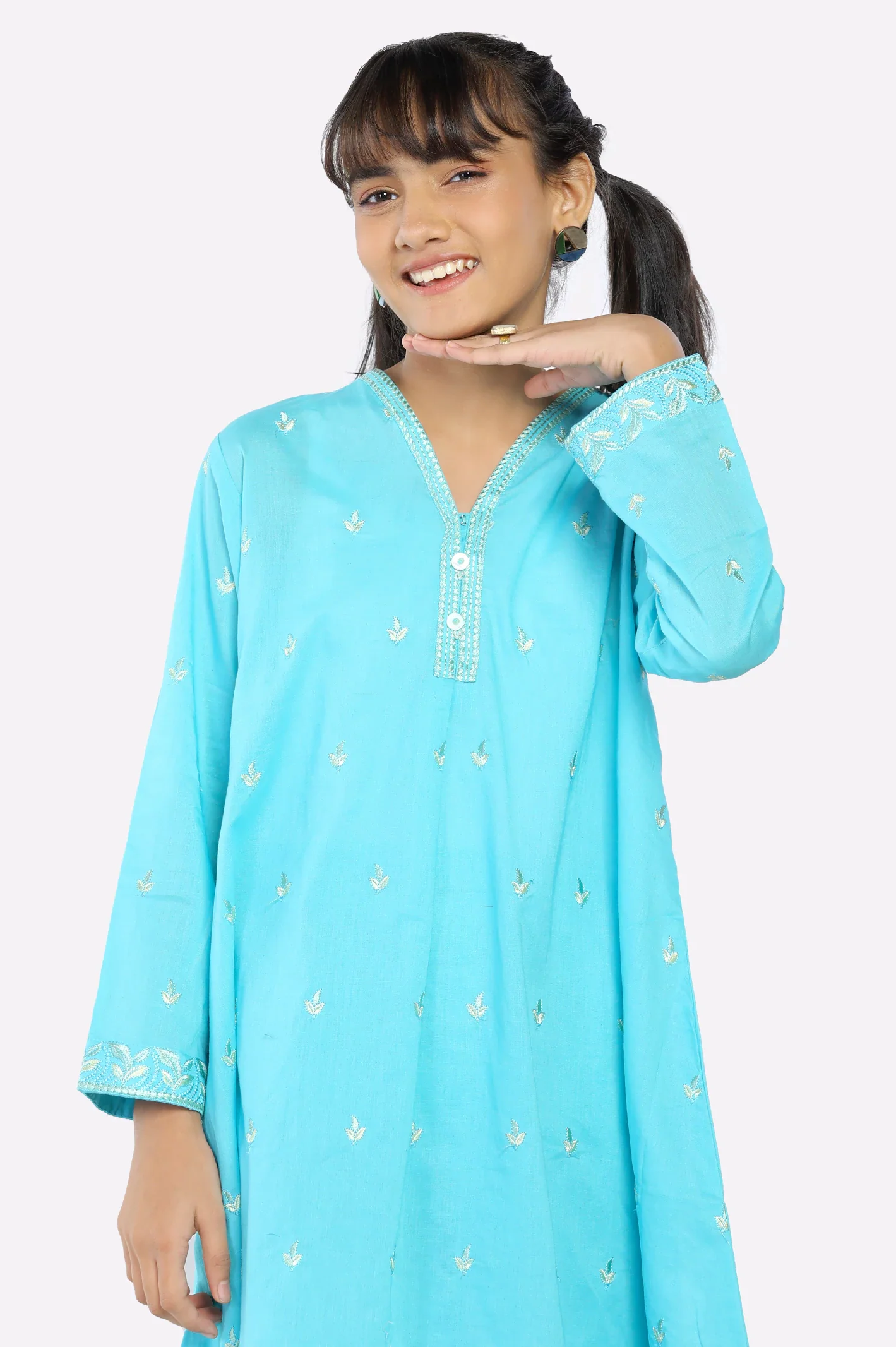Sea Green Embroidered Girls 2PC - Image 2