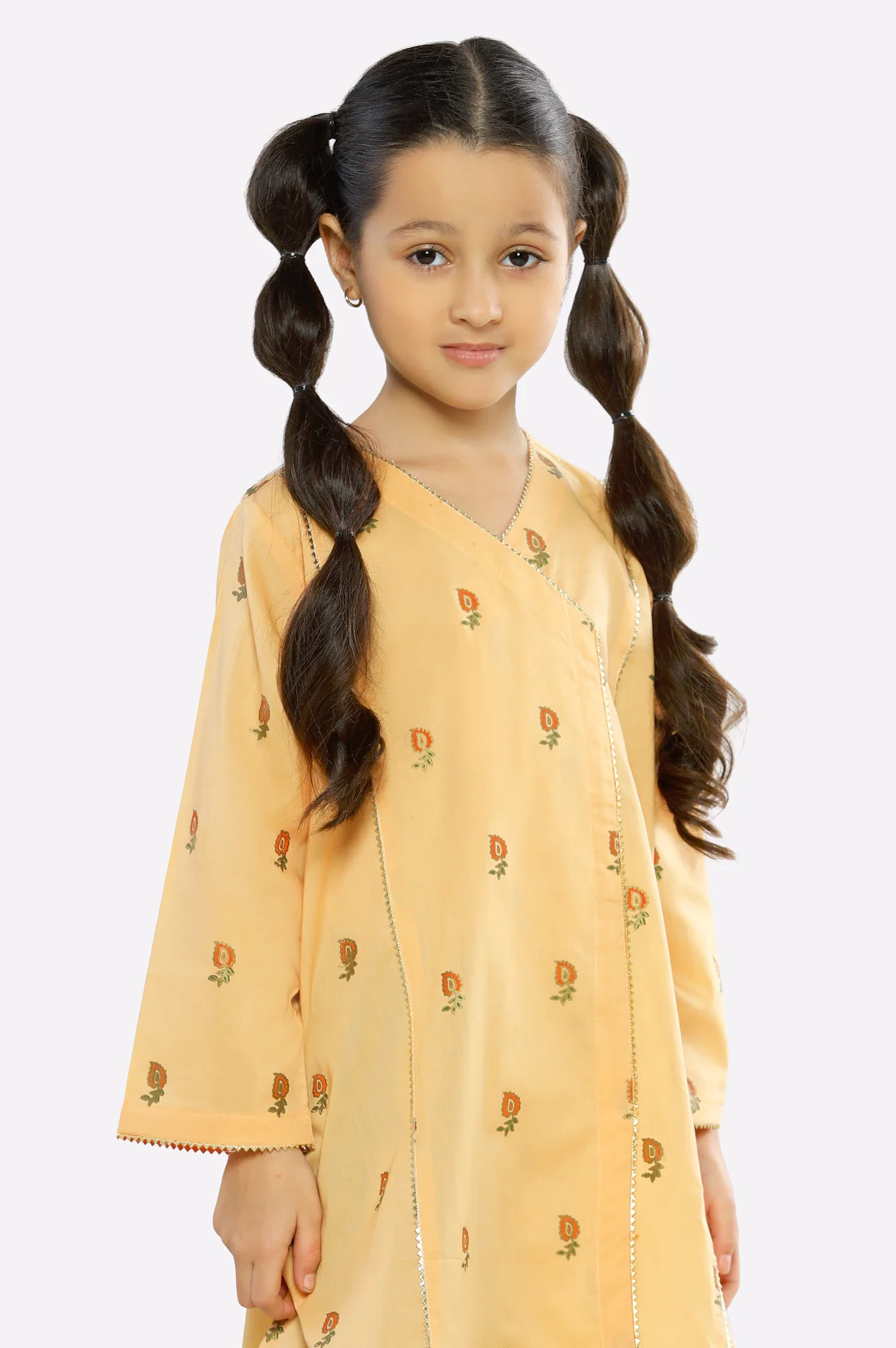 Mustard Embroidered Girls Kurti - Image 2