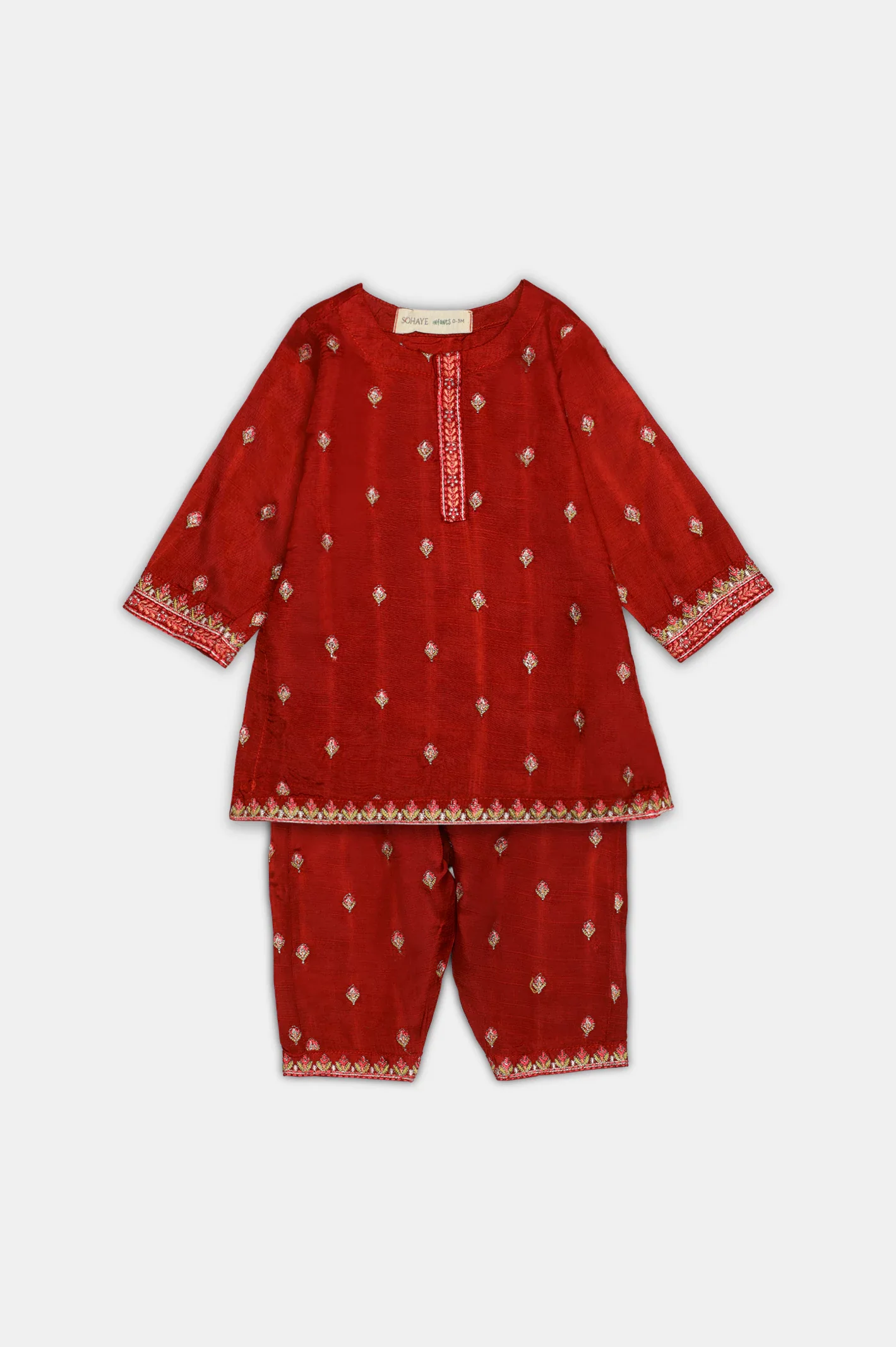 Red Embroidered Infant 2PC