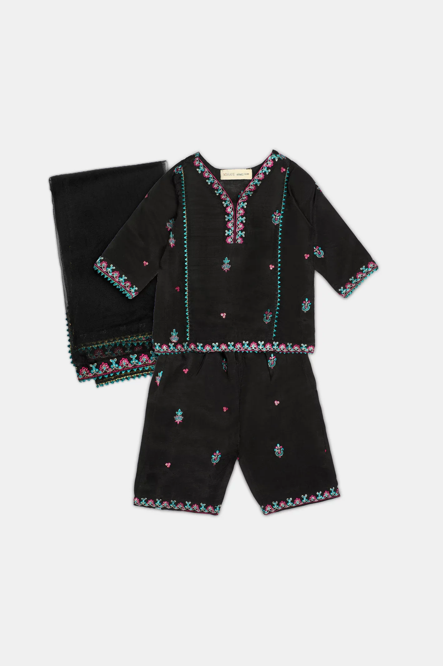 Black Embroidered Infant 3PC