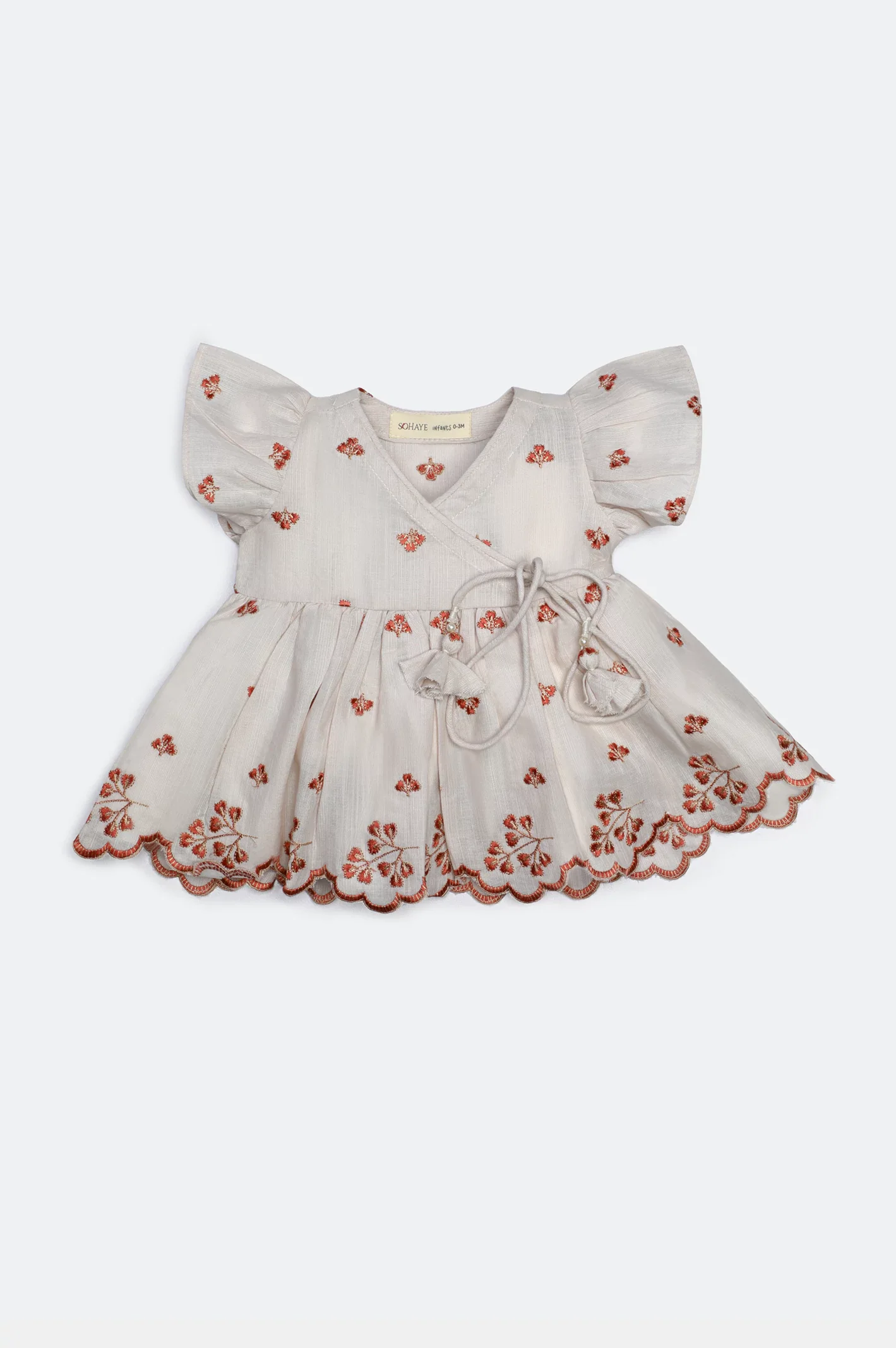 Beige Embroidered Infant Frock