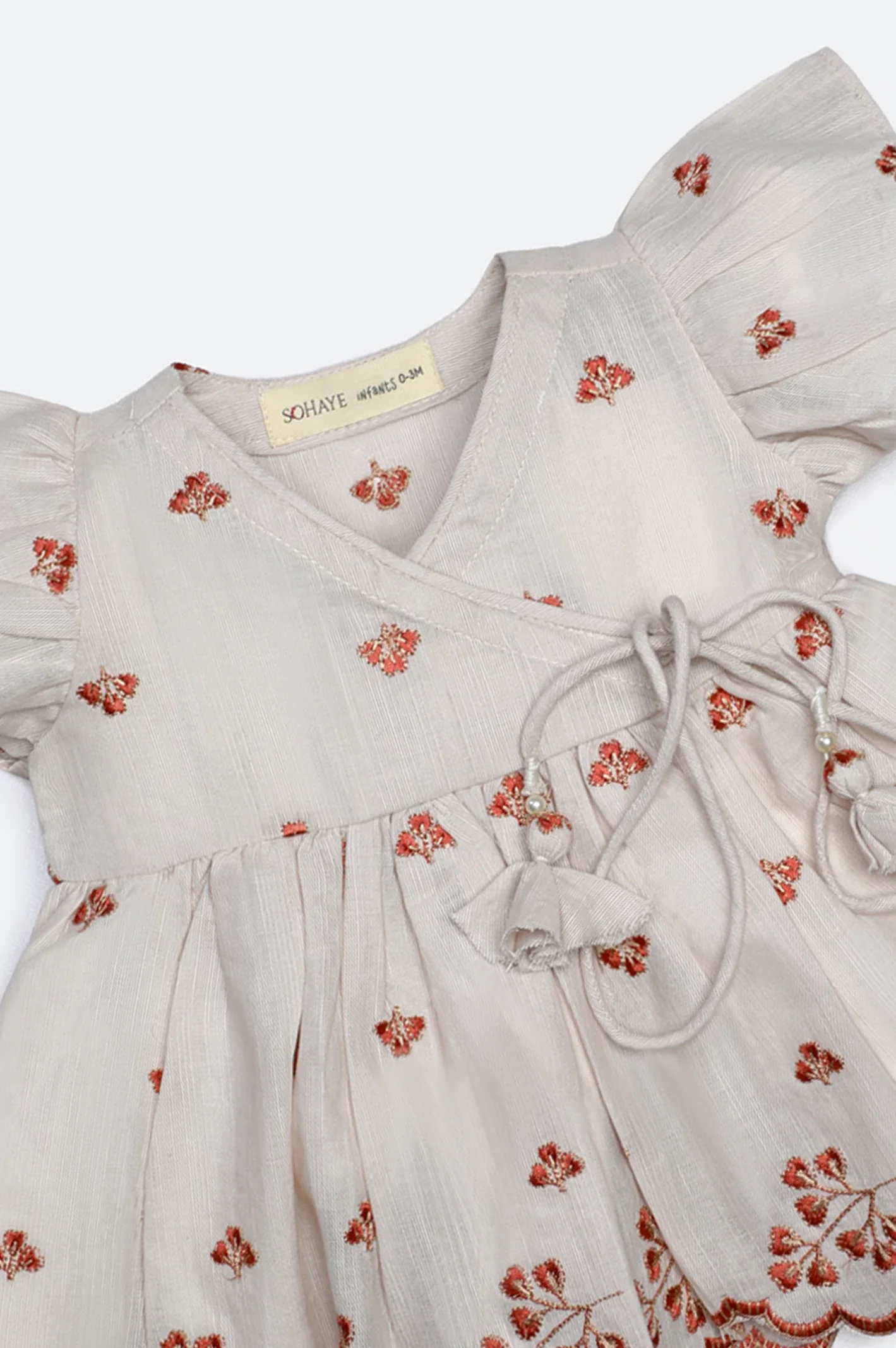 Beige Embroidered Infant Frock - Image 2