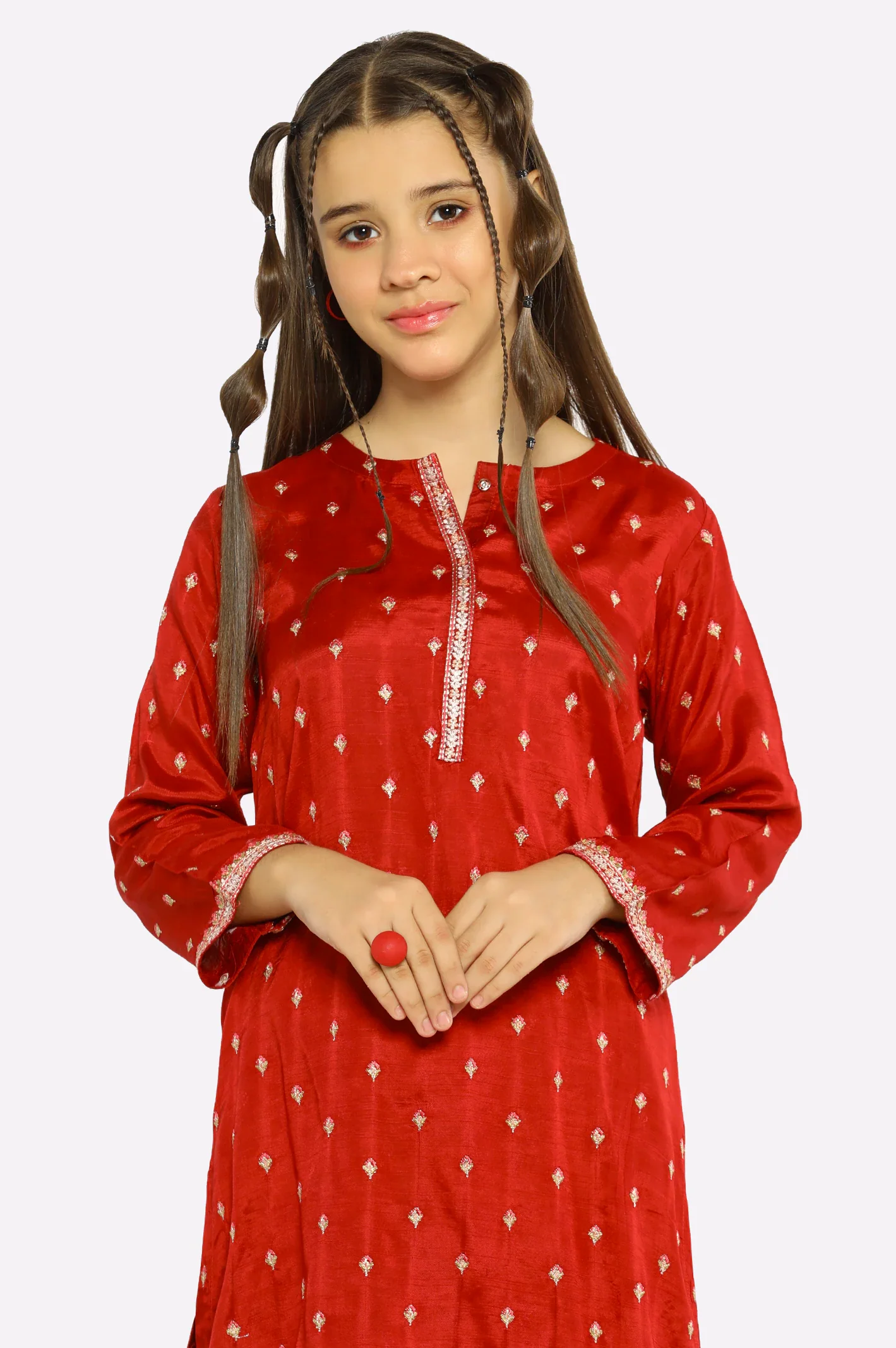 Red Embroidered Girls 2PC - Image 2