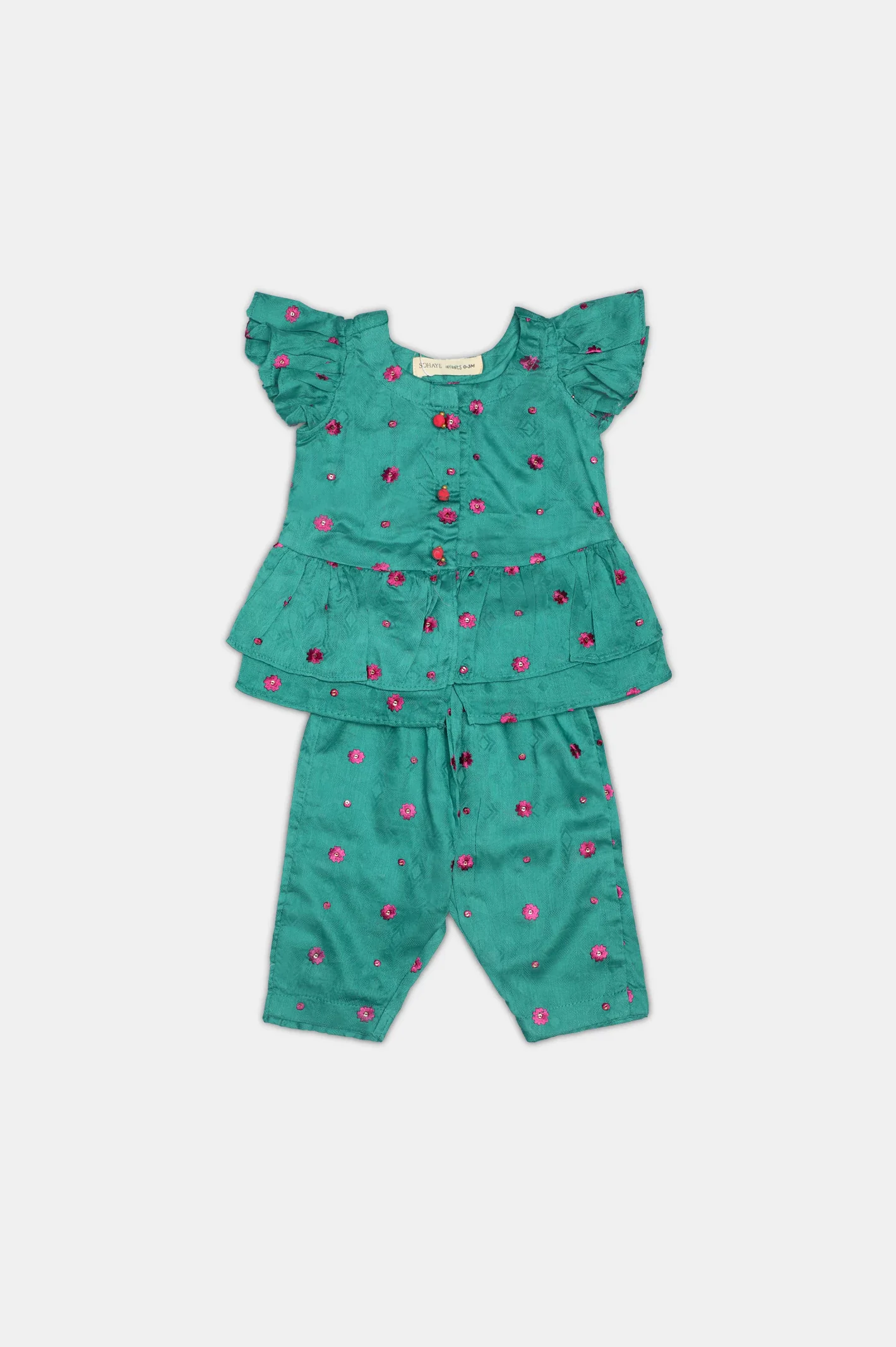 Green Embroidered Infant 2PC