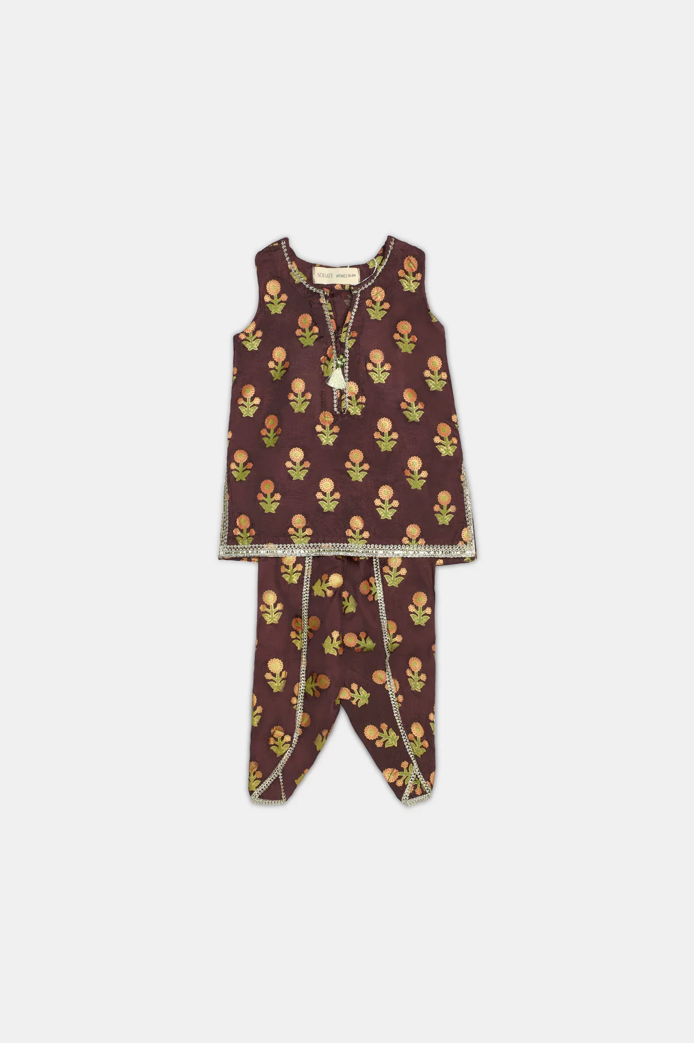 Brown Printed Infant 2PC