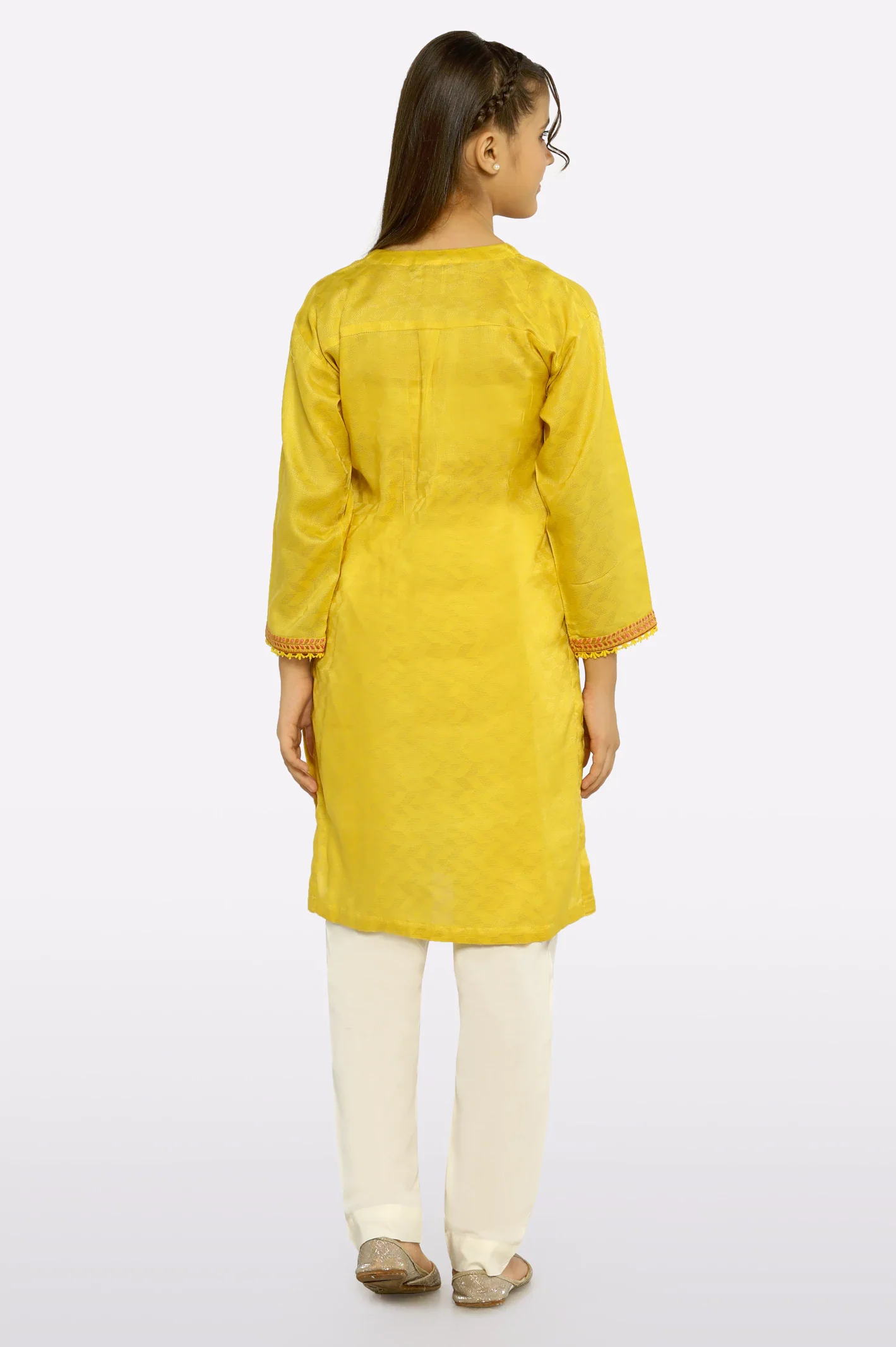 Yellow Embroidered Girls Kurti - Image 3