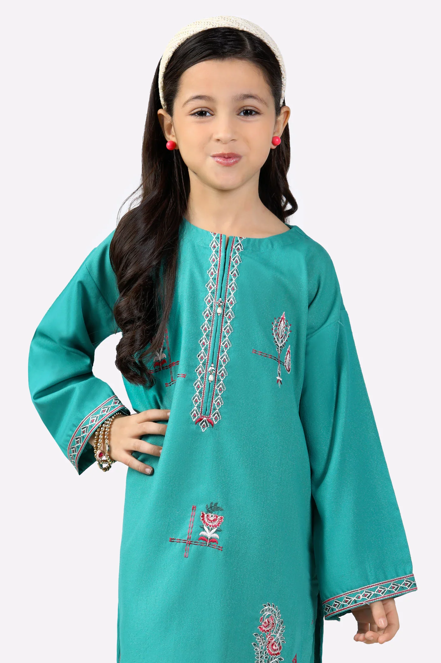 Green Embroidered Girls 2PC - Image 2